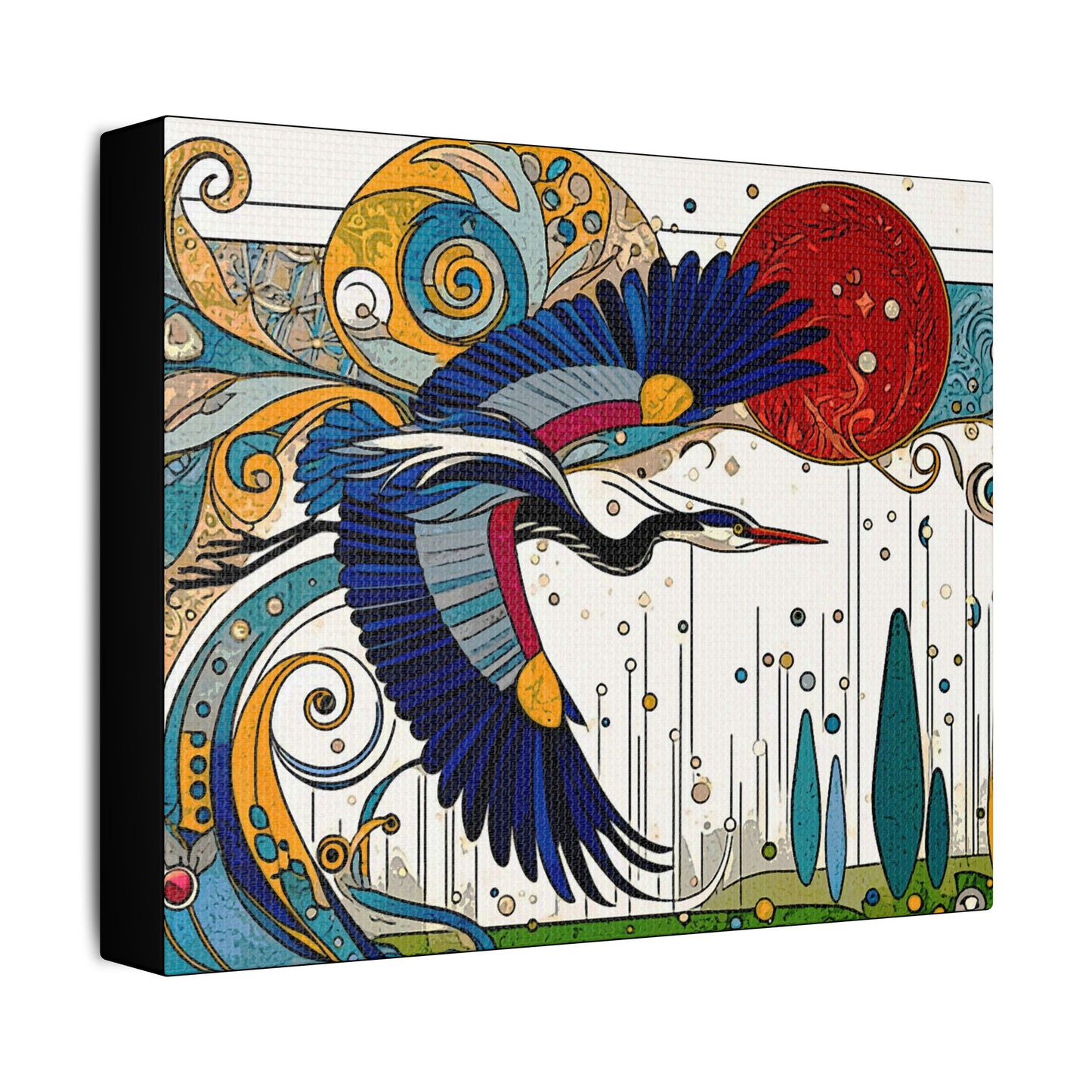 Blue Heron- Art- Gallery Wrapped- Satin Stretched Canvas Gallery Wraps - No Frame Needed