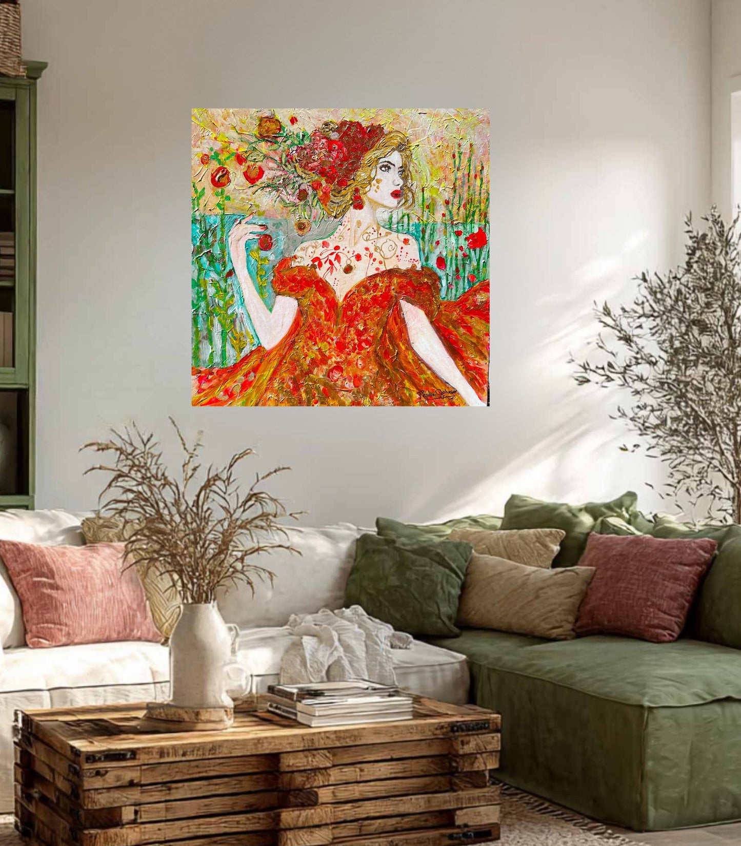 The “Queen of Autumn: Lady Sylvara" 24"x 24" x 1.5" Acrylic textured and varnished painting.
