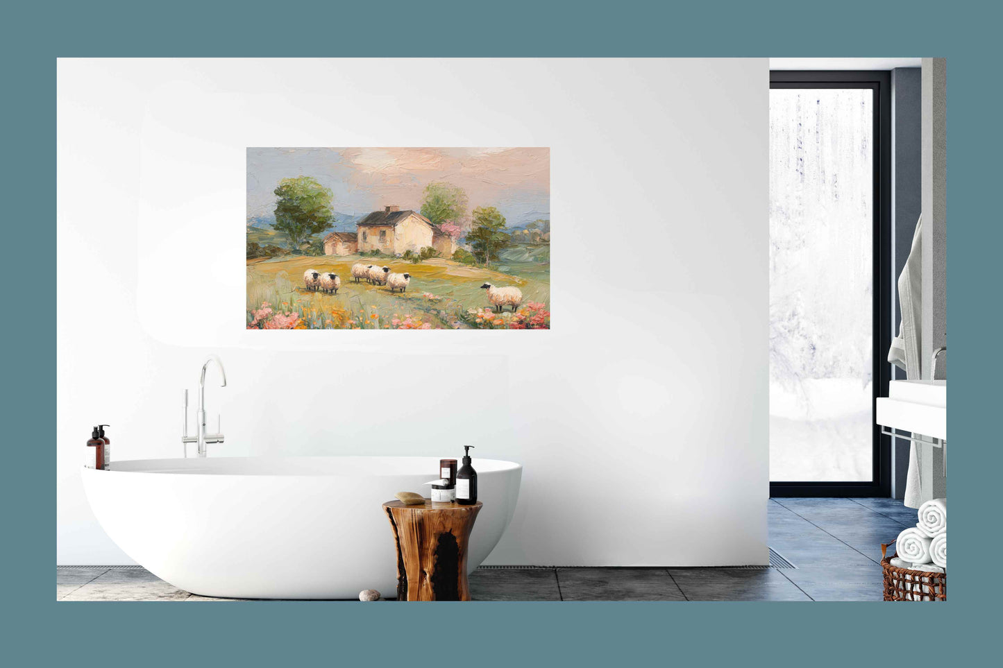 Cotswolds Sheep Farm |Impressionist Print|English Countryside Art| Sheep & Wildflowers Wall Art| Giclée on Canvas, Wood, Metal & Fine Art Paper