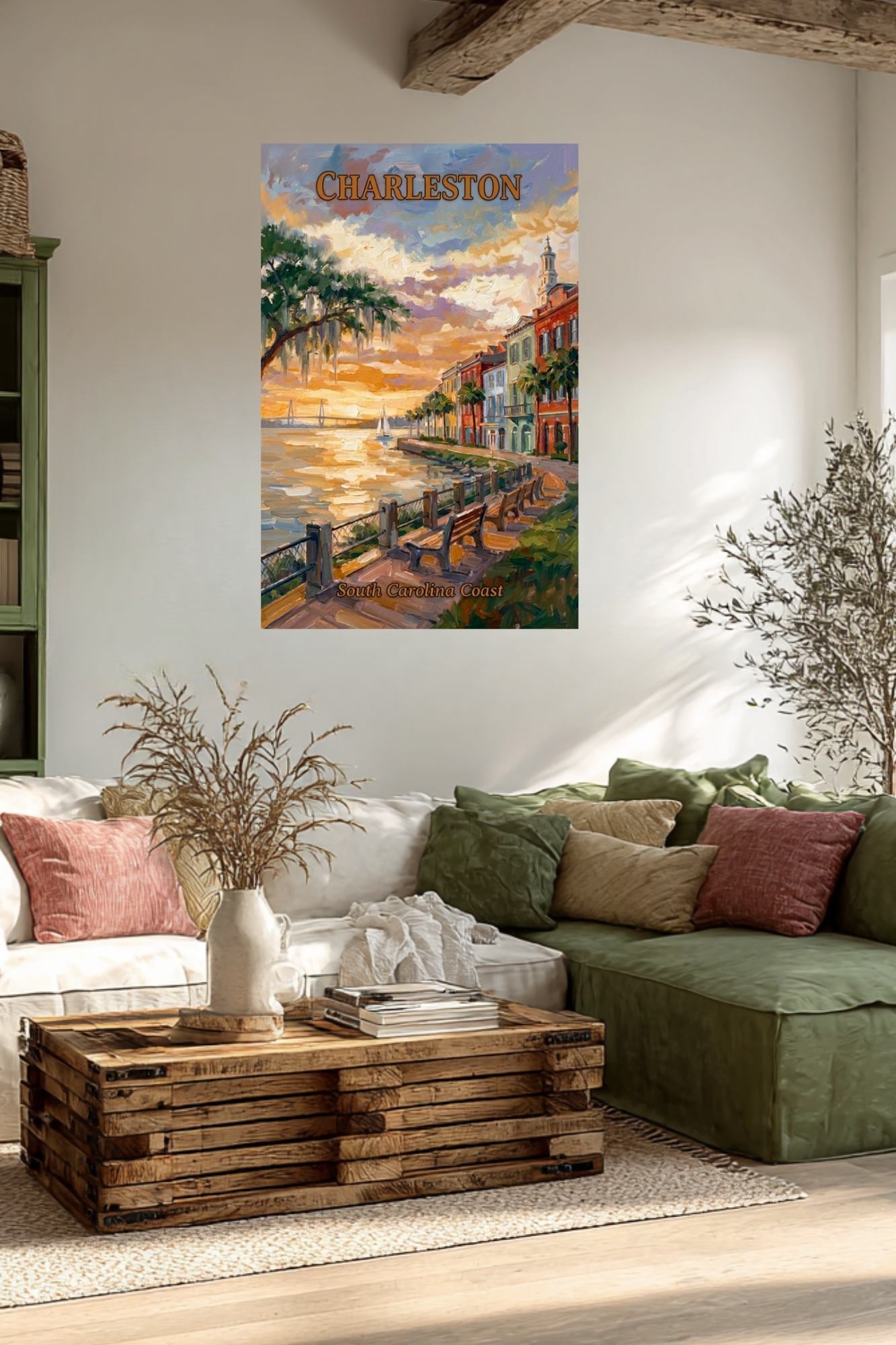Charleston Sunset And Coastal Charm| US East Coast Art | Travel Poster|Prints Giclee Paper Giclee Canvas Birch Wood And Metal Panels