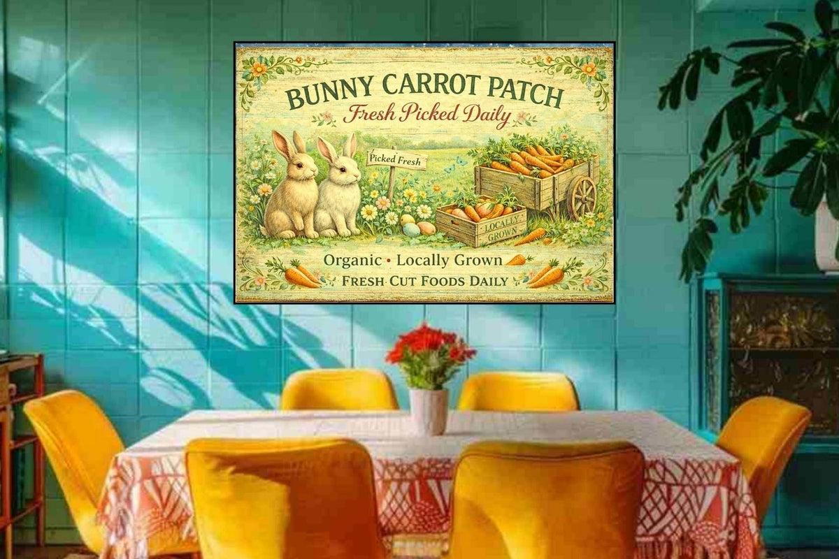 Bunny Carrot Patch Art| Giclee Paper,  Prints, Canvas, Wood, or Metal Art