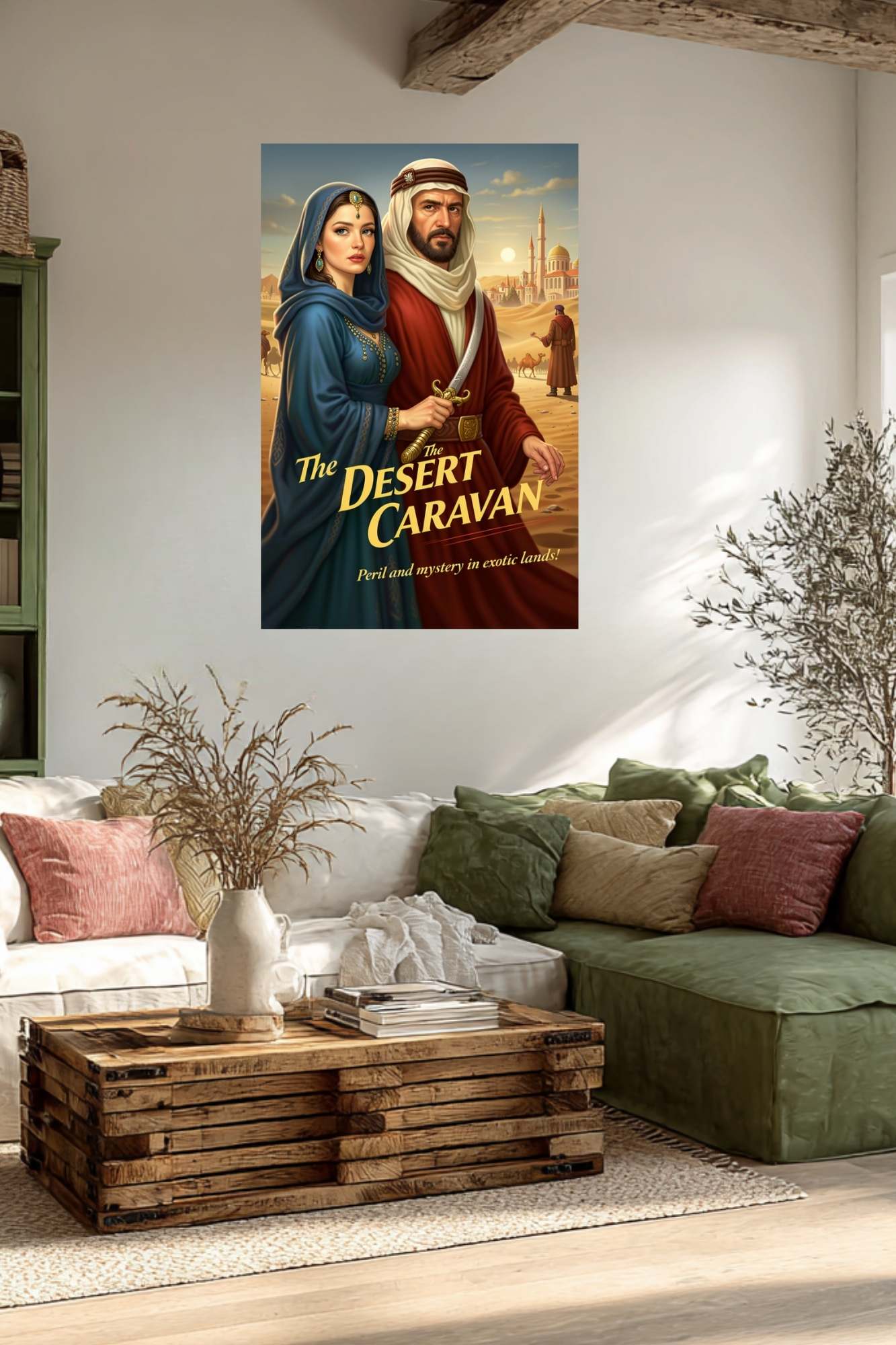 Desert Caravan Under Twilight Skies| Romantic And Danger In The Desert Art| Giclee Paper- Wood- Metal- Canvas
