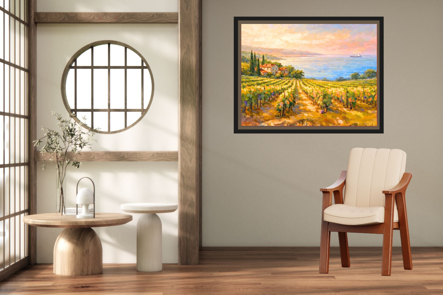 Mediterranean Vineyard by the Sea | Wine Country Art | Giclée Paper • Canvas • Birch Wood • Metal Panels
