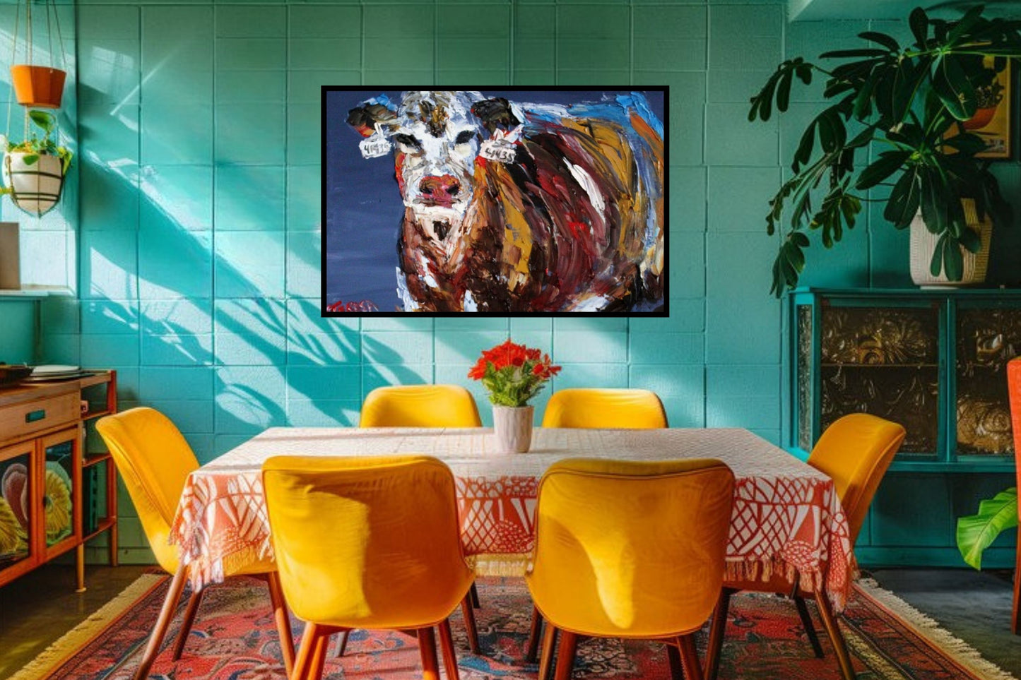 Pose for Me | Original Teresa Johnson Cow Art | Abstract Animal | Giclee Paper- Wood- Metal- Canvas