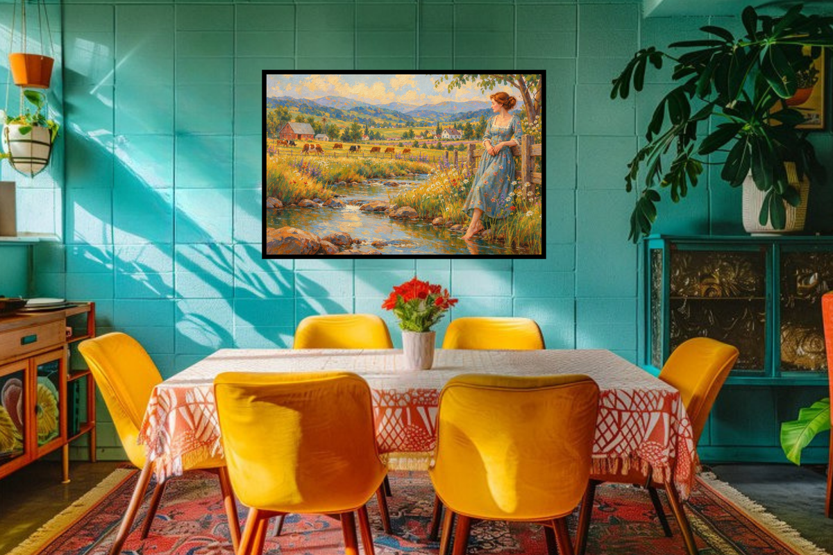 Barefoot Where The Wildflowers Grow | Vintage Farm Landscape Art | Giclee Paper • Wood • Metal • Canvas