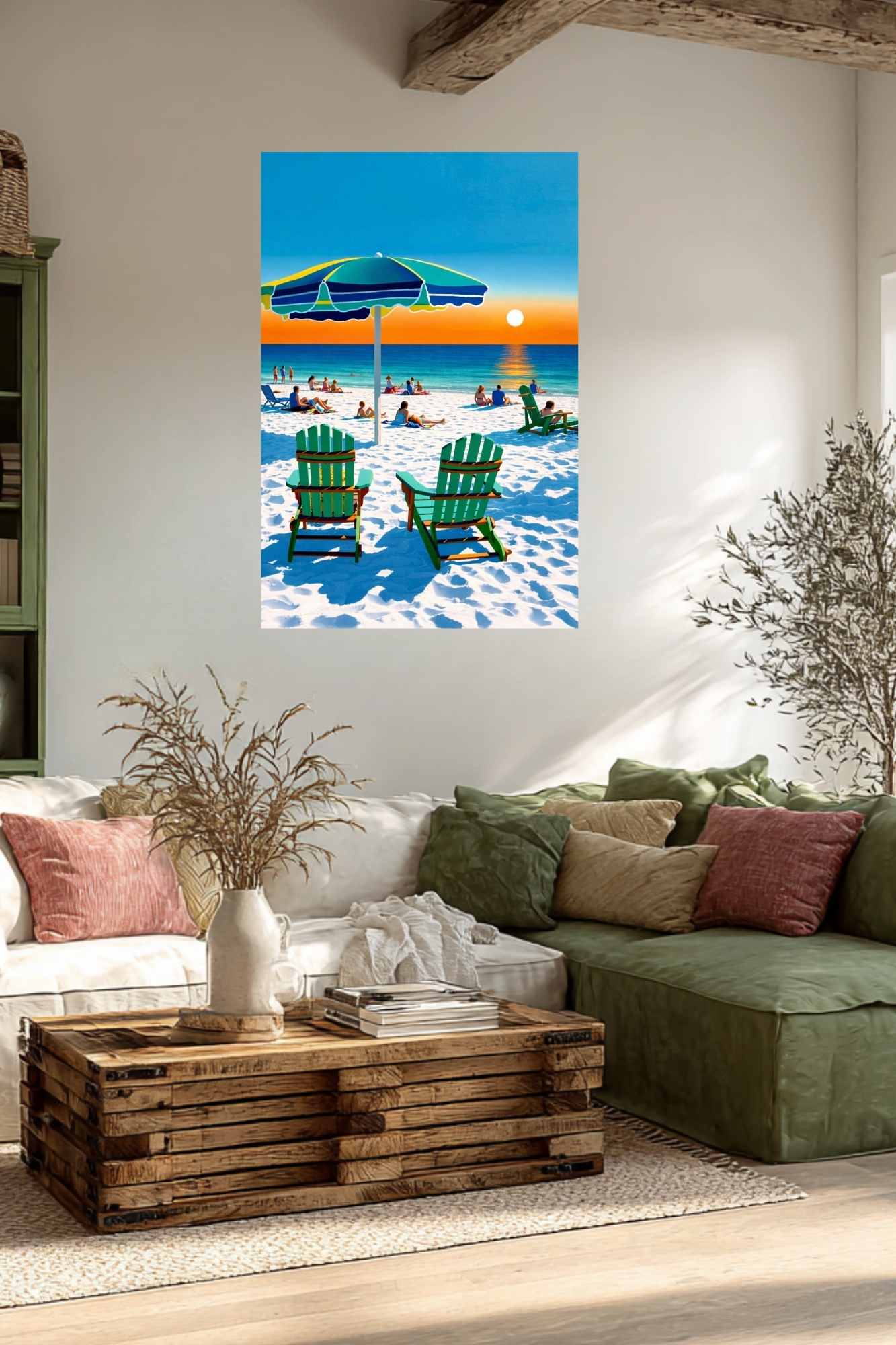Beach Sunset With Adirondack Chairs| Beach Tropical Print| Giclee Paper- Wood- Metal- Canvas