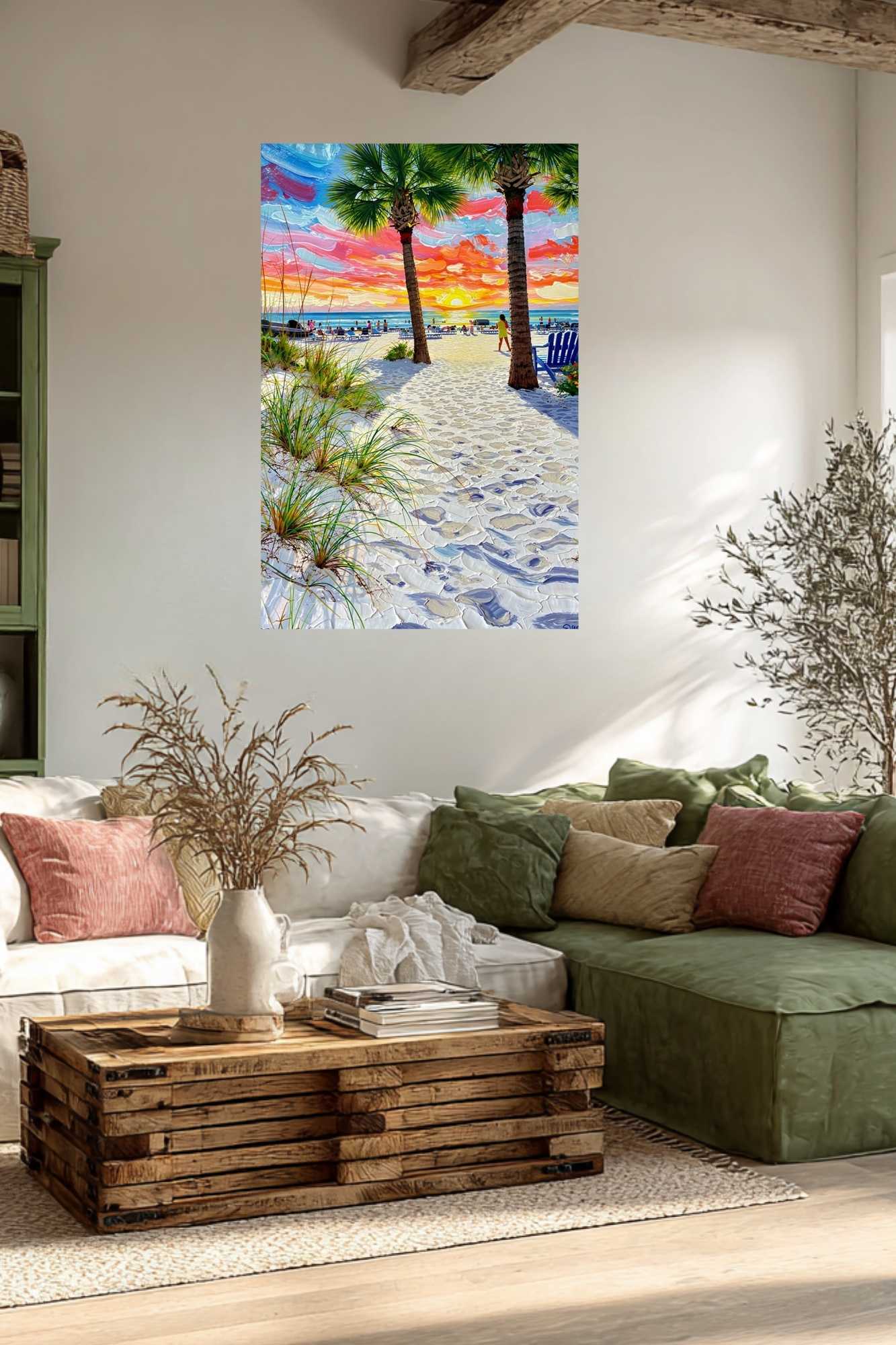Peaceful Shores | Coastal Beach| Palm Tree Art| Giclee Paper- Wood- Metal- Canvas