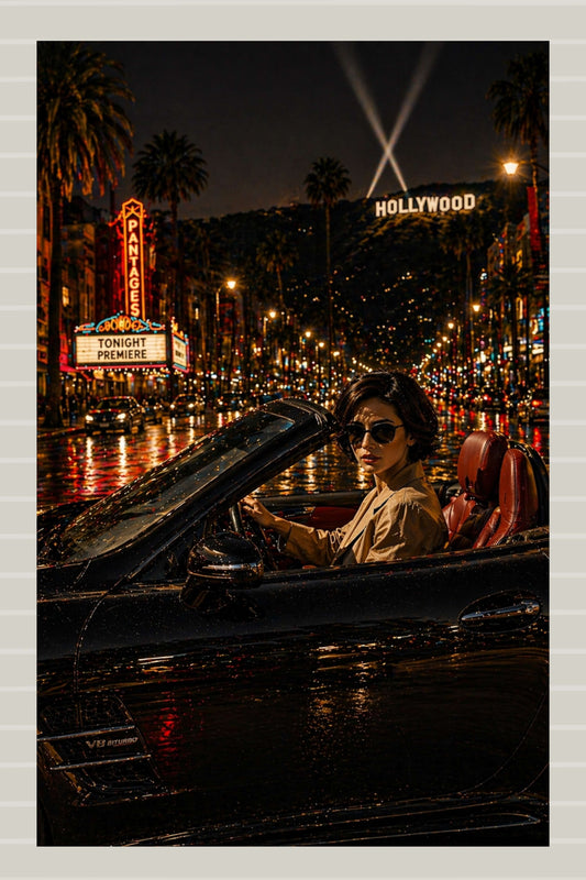 Mysterious Woman in Sports Car, Hollywood Art, Giclee Paper- Wood- Metal- Canvas