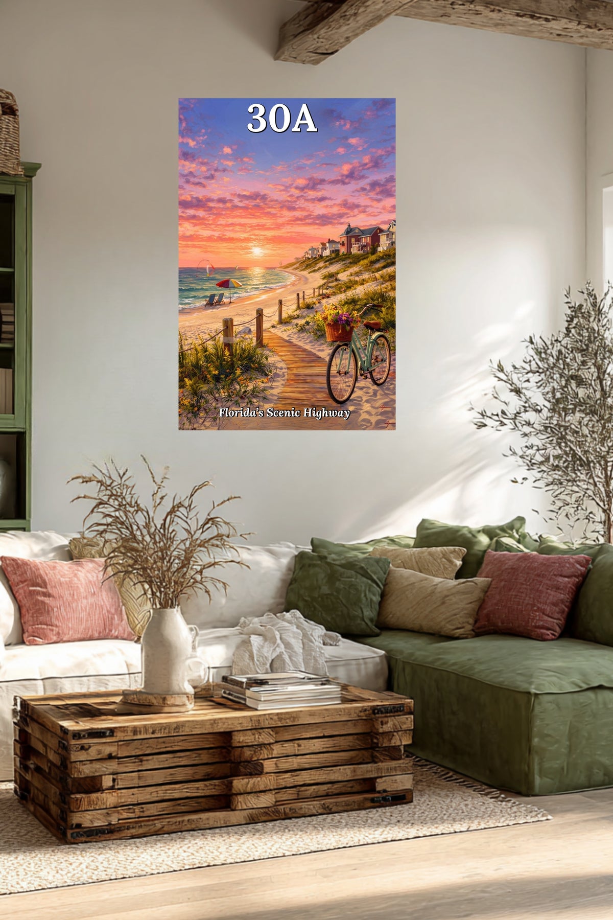 Bicycle Ride Along Florida 30A| Beach and Sunset Art| Travel Poster| Giclee Paper- Wood- Metal- Canvas