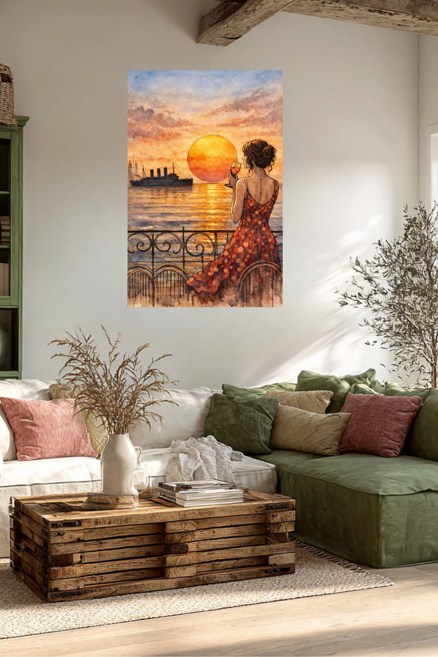 Sunset Views Of Caribbean Ship| Coastal Ocean Art. Giclee Paper- Wood- Metal- Canvas