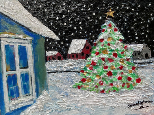 Country Christmas – 12 x 16x 0.5inch- Heavy Texture Acrylic and Mixed Media