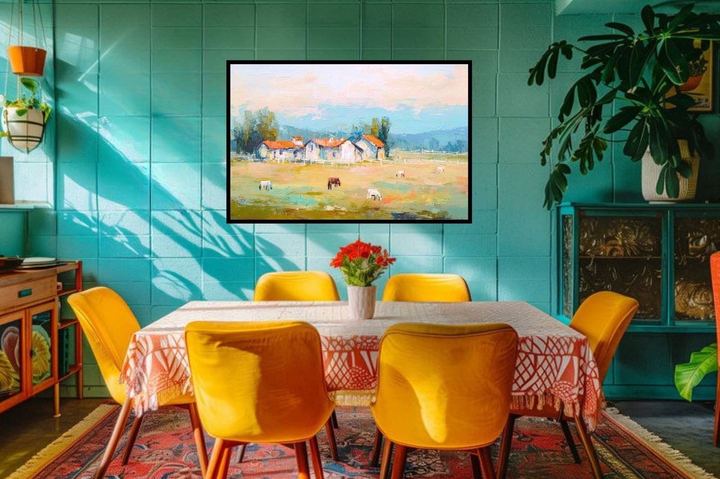 Tuscan Horse Farm at Dusk| Equestrian Print |Impressionist Art| Landscape Print| Giclée on Canvas, Wood, Metal, Fine Art Paper