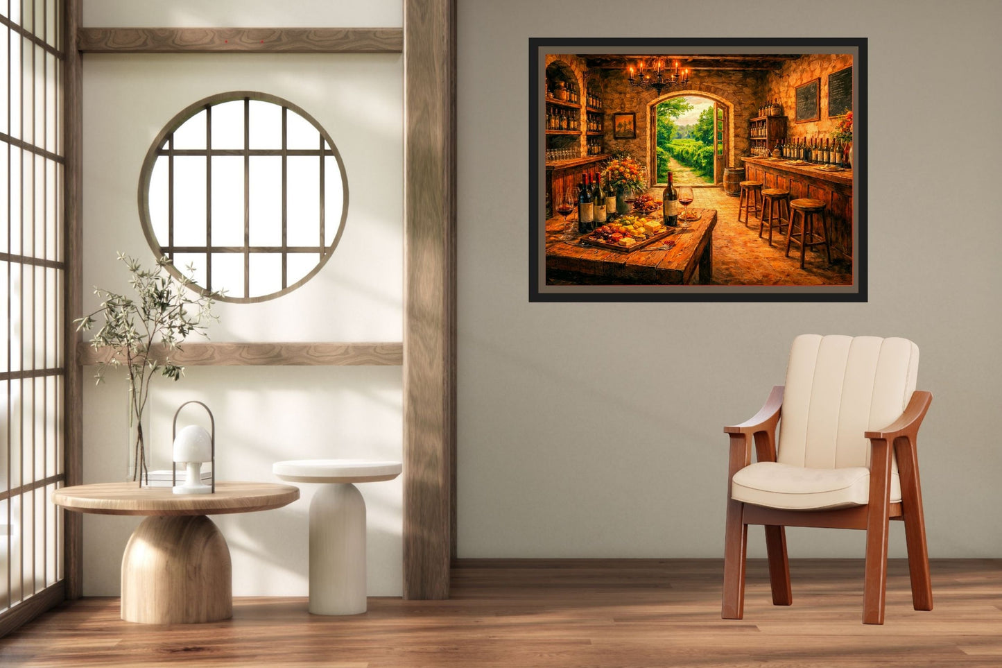 Rustic Wine Tasting Room | Wine Country Art | Giclée Paper • Canvas • Birch Wood • Metal Panels