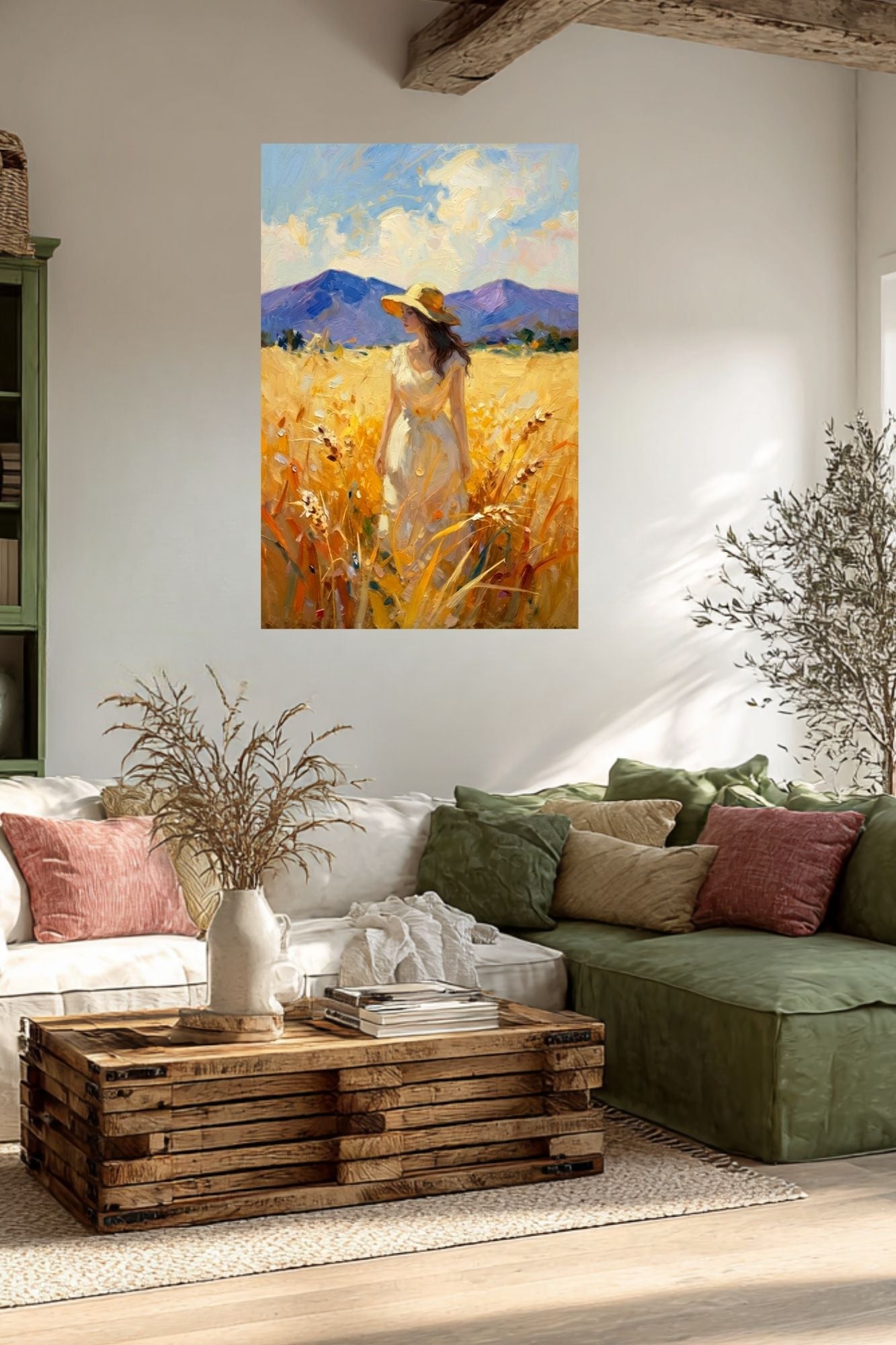 Where Summer Lingers | Wheat Field Prints |Vintage Style Farm Girl| Impressionist Landscape Print | Cottage Farmhouse Wall Art