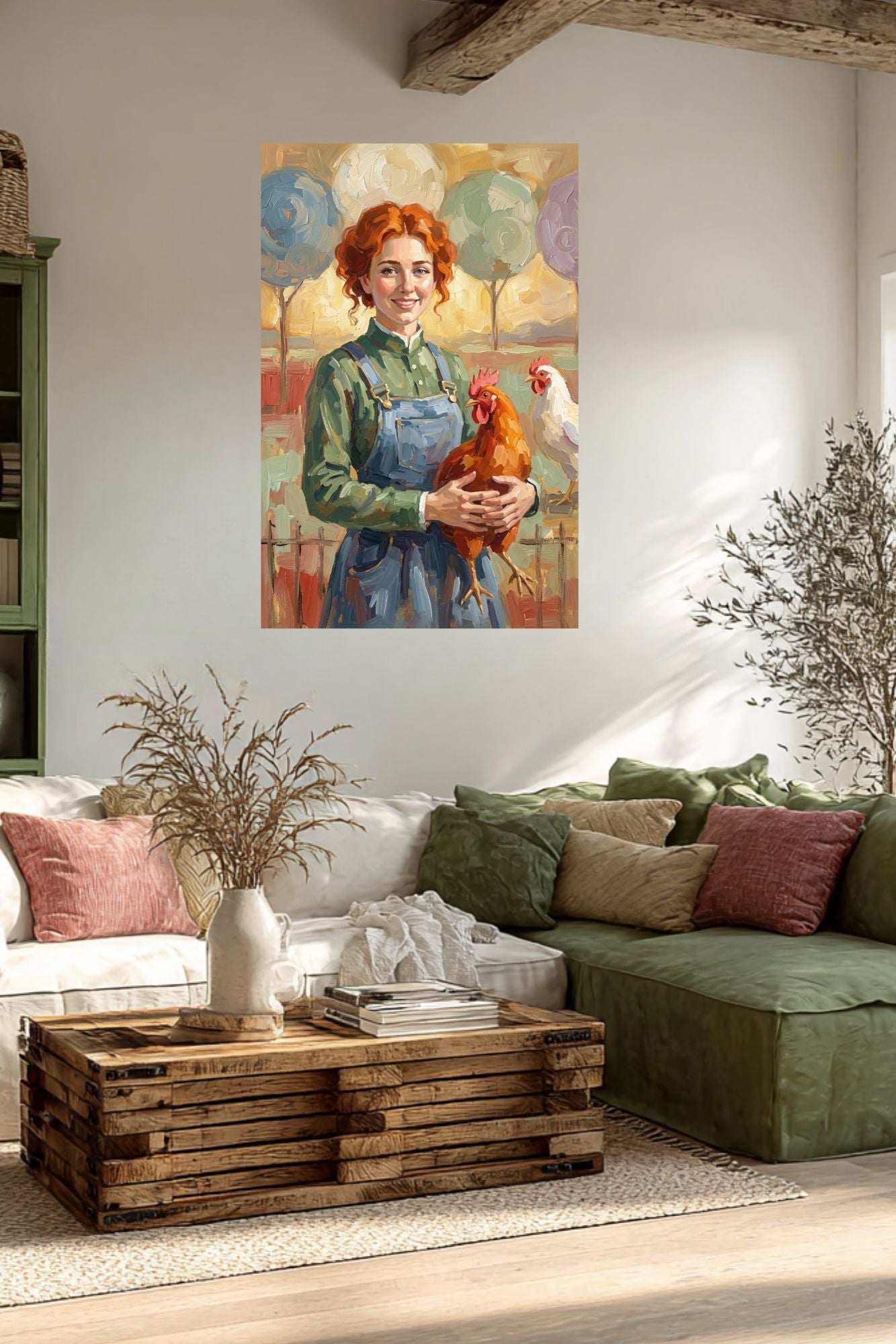 Modern Farm Woman| Farm-Chicken Art| Giclee Paper- Wood- Metal- Canvas