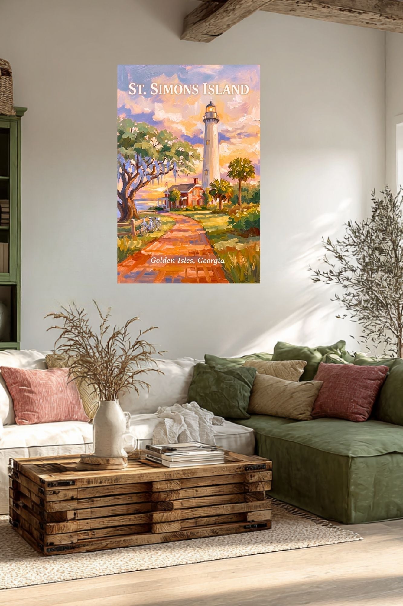 St. Simons Island Lighthouse Scene| Lighthouse Print| Travel Poster|  Giclee Paper- Wood- Metal- Canvas