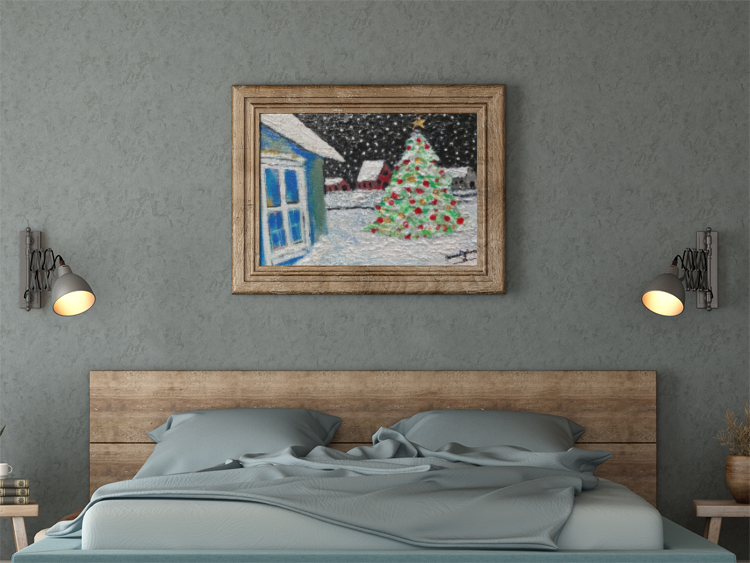 Country Christmas – 12 x 16x 0.5inch- Heavy Texture Acrylic and Mixed Media
