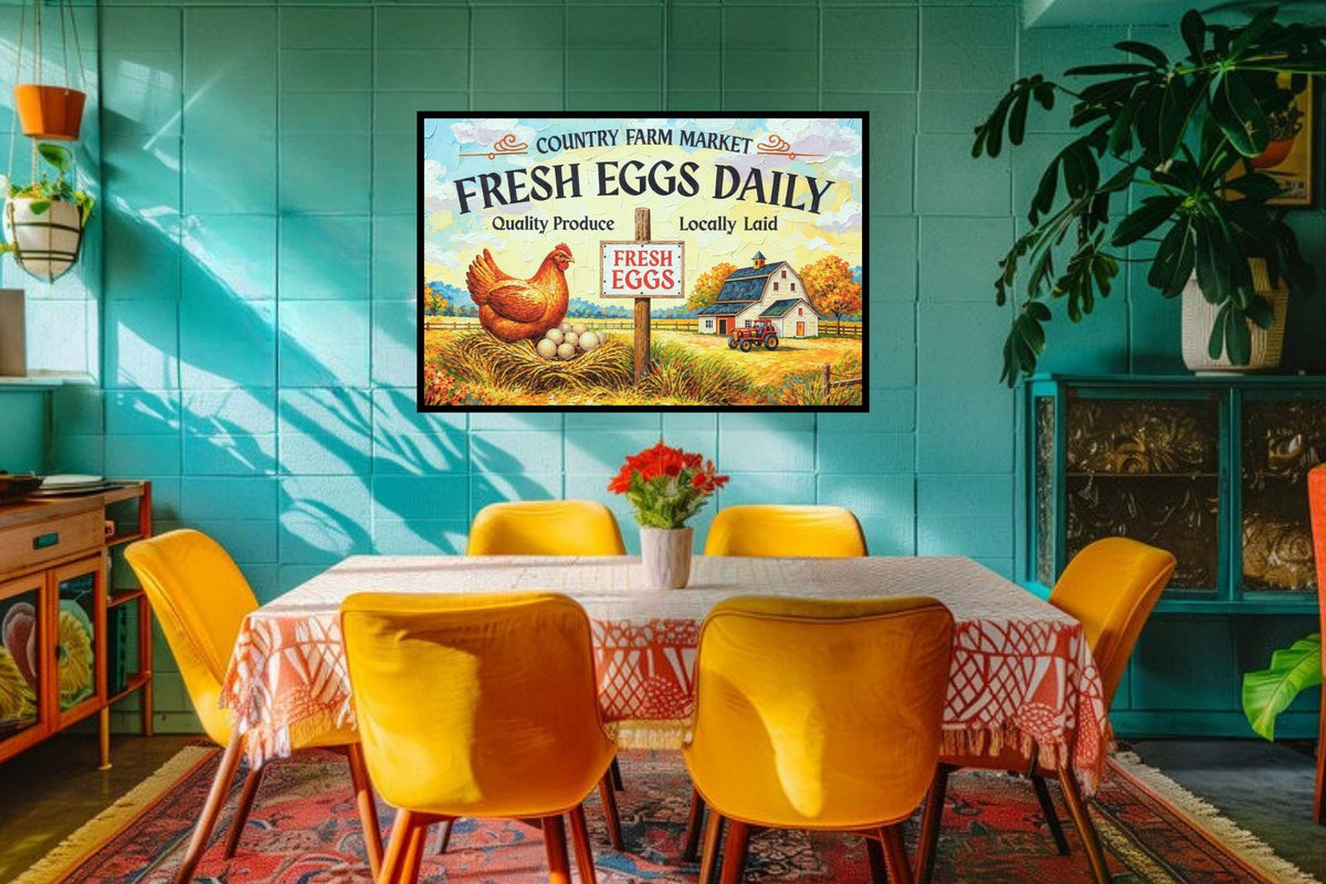 Rustic Farm Market Sign with Eggs| Farm Art Sign| Prints, Canvas, Wood, or Metal Art