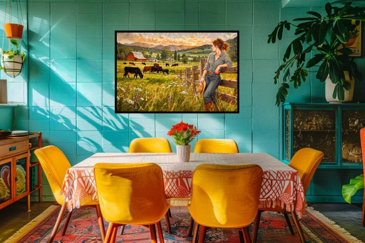 Where The Cattle Graze | Modern Farm Wife & Cattle Art | Giclee Paper • Canvas • Wood • Metal