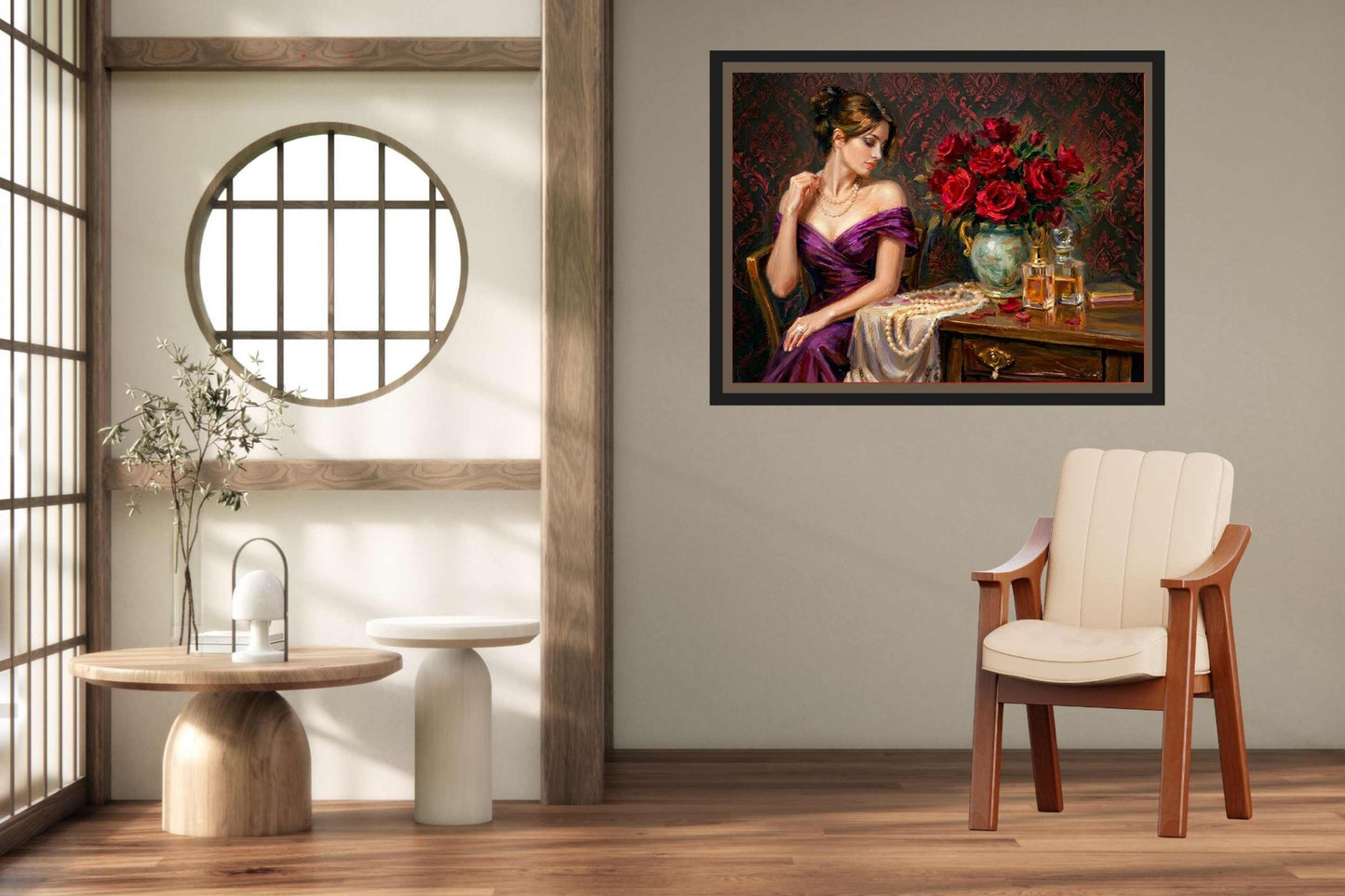 Lady of the Crimson Roses | Elegant Woman Portrait | Vintage Victorian Wall Art | Romantic Floral Giclée Print | Elegant Woman with Roses | Vintage Portrait Wall Art | Romantic Victorian Decor | Giclée Print on Paper, Canvas, Wood & Metal