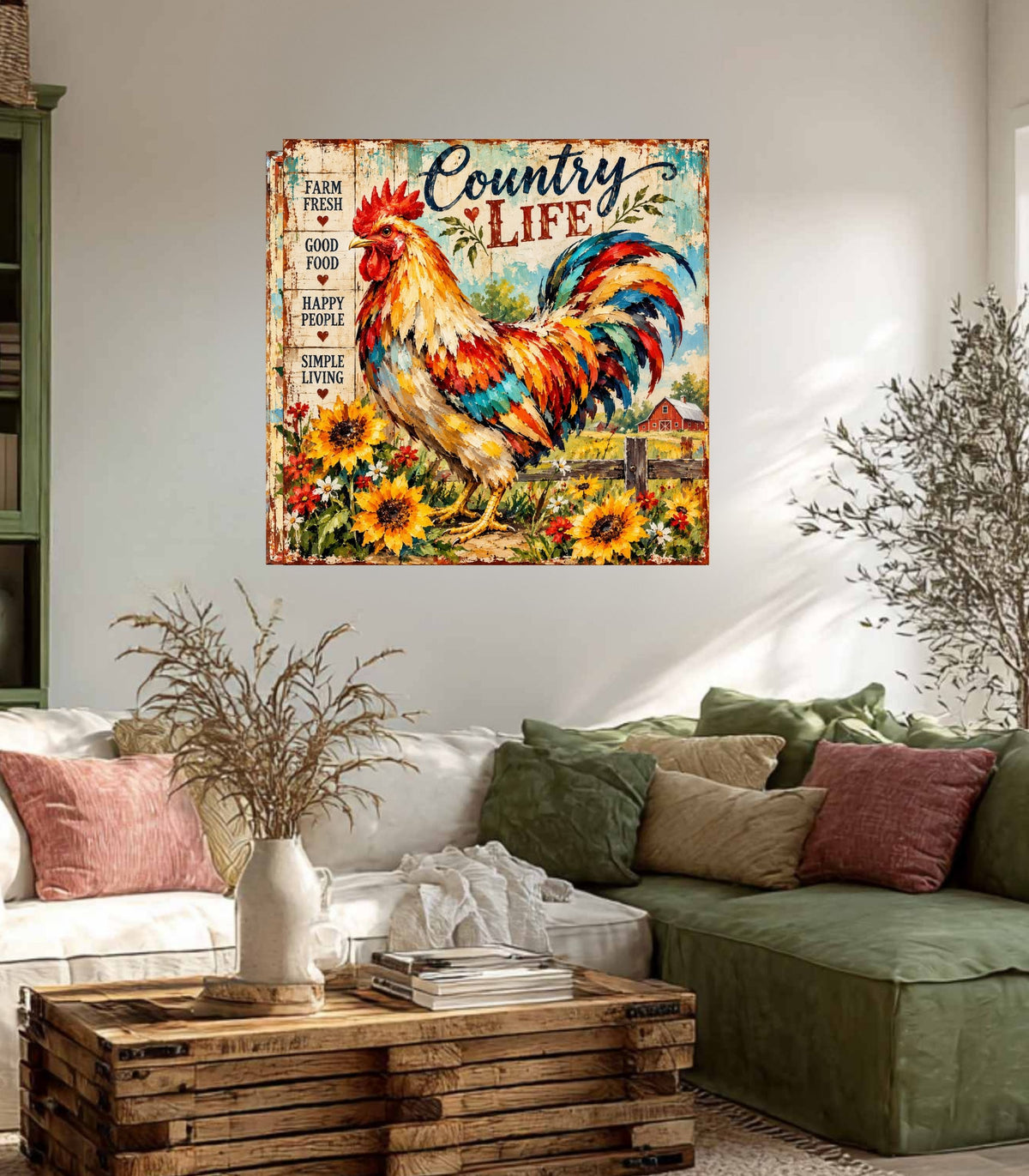 Country Life Rooster | Farm Fresh Country Kitchen Art | Giclée Paper • Wood • Metal • Canvas