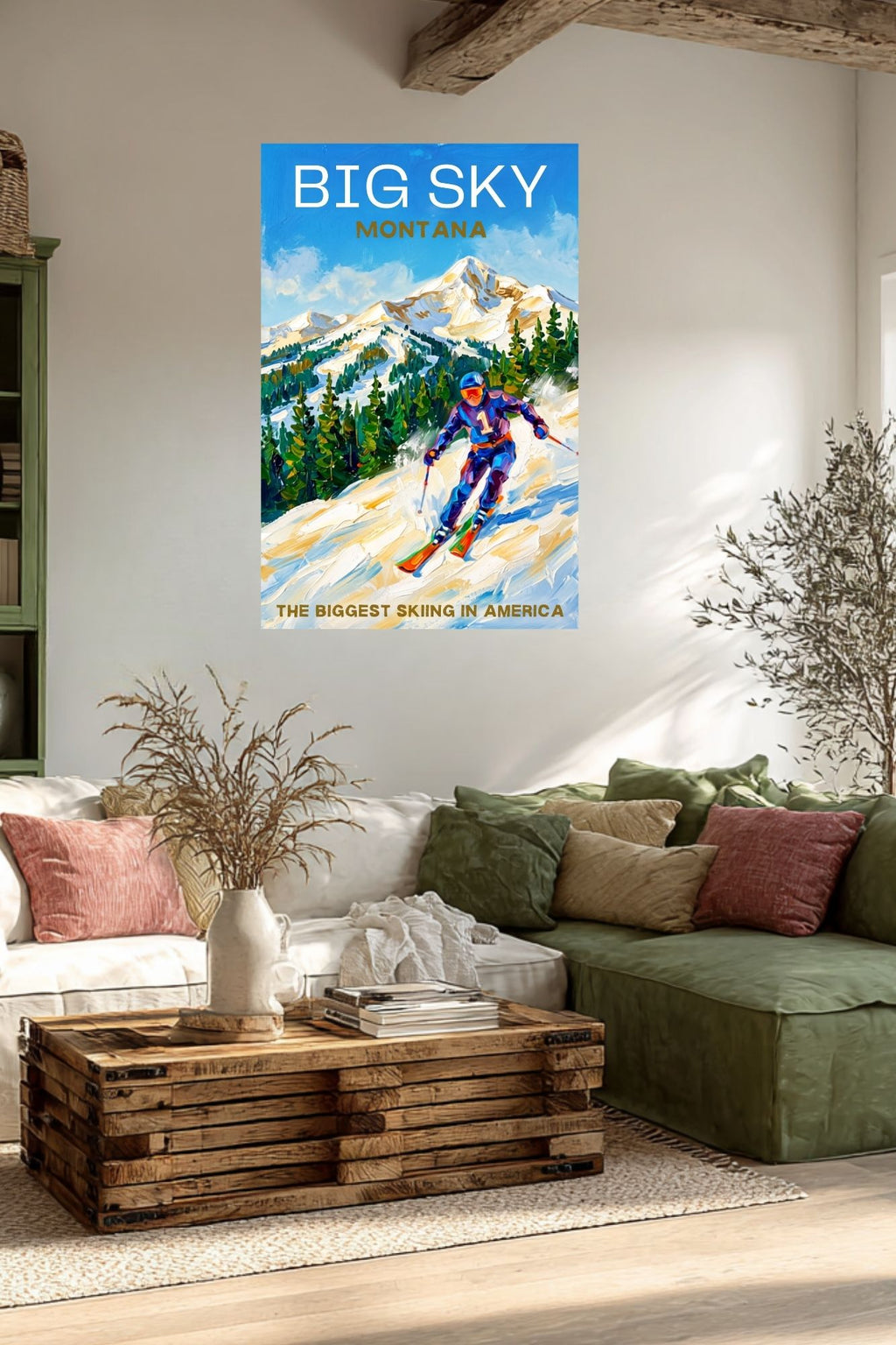 Big Sky Montana | Snow Print| The Biggest Skiing in America Travel Poster | Mountain Ski Resort| Giclée Print on Paper, Canvas, Wood, Metal