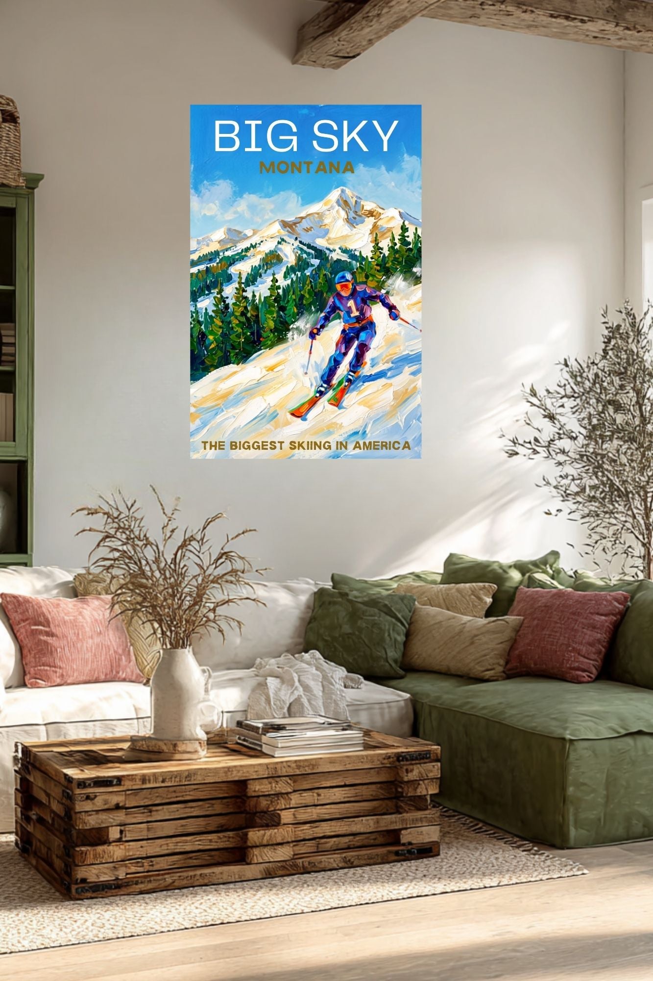 Big Sky Montana | Snow Print| The Biggest Skiing in America Travel Poster | Mountain Ski Resort| Giclée Print on Paper, Canvas, Wood, Metal