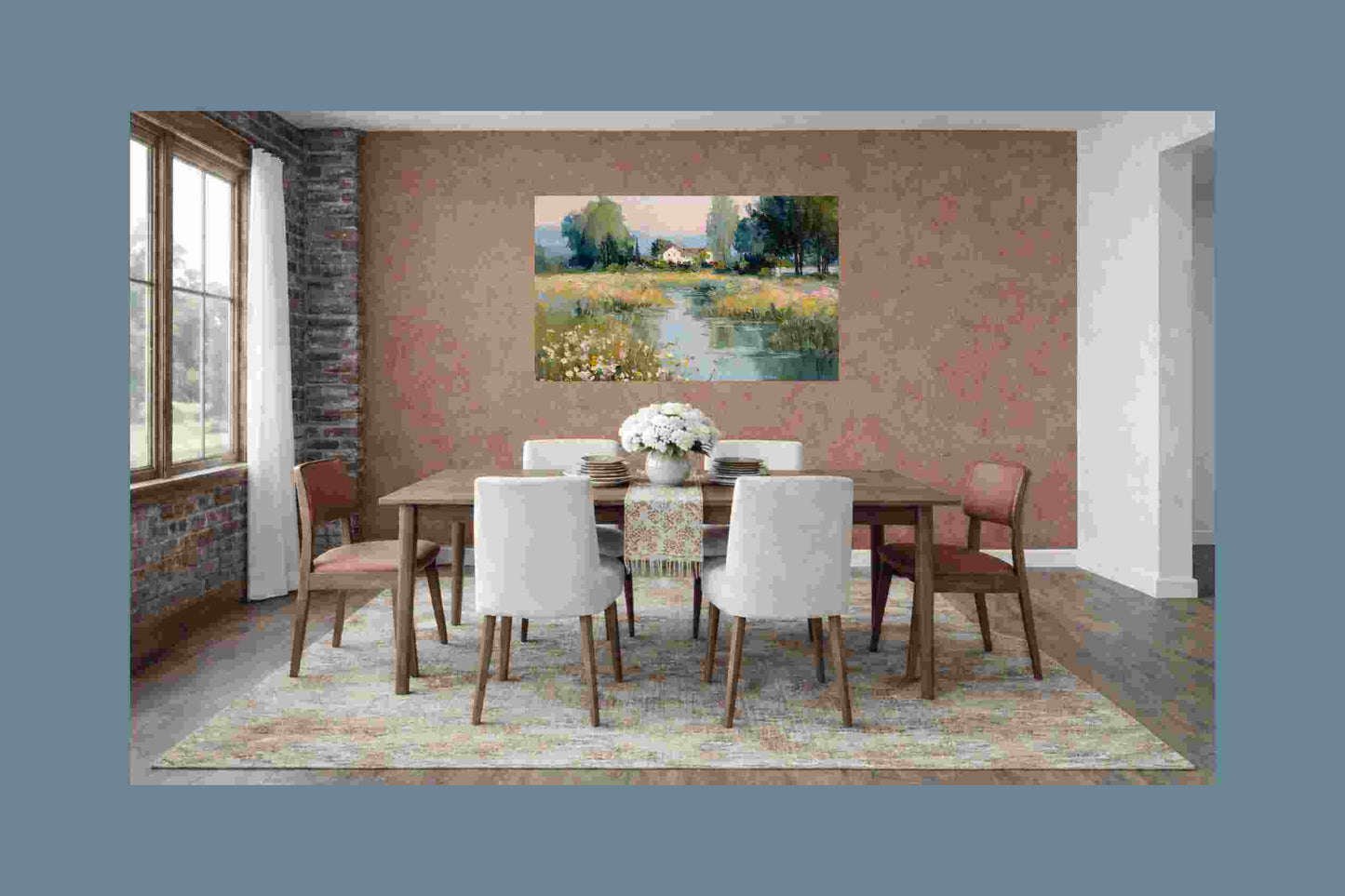 Gentle Waters Cottage – Impressionist Stream and Wildflower Painting, Cottage Garden Wall Art, Giclée on Canvas, Wood, Metal & Fine Art Paper
