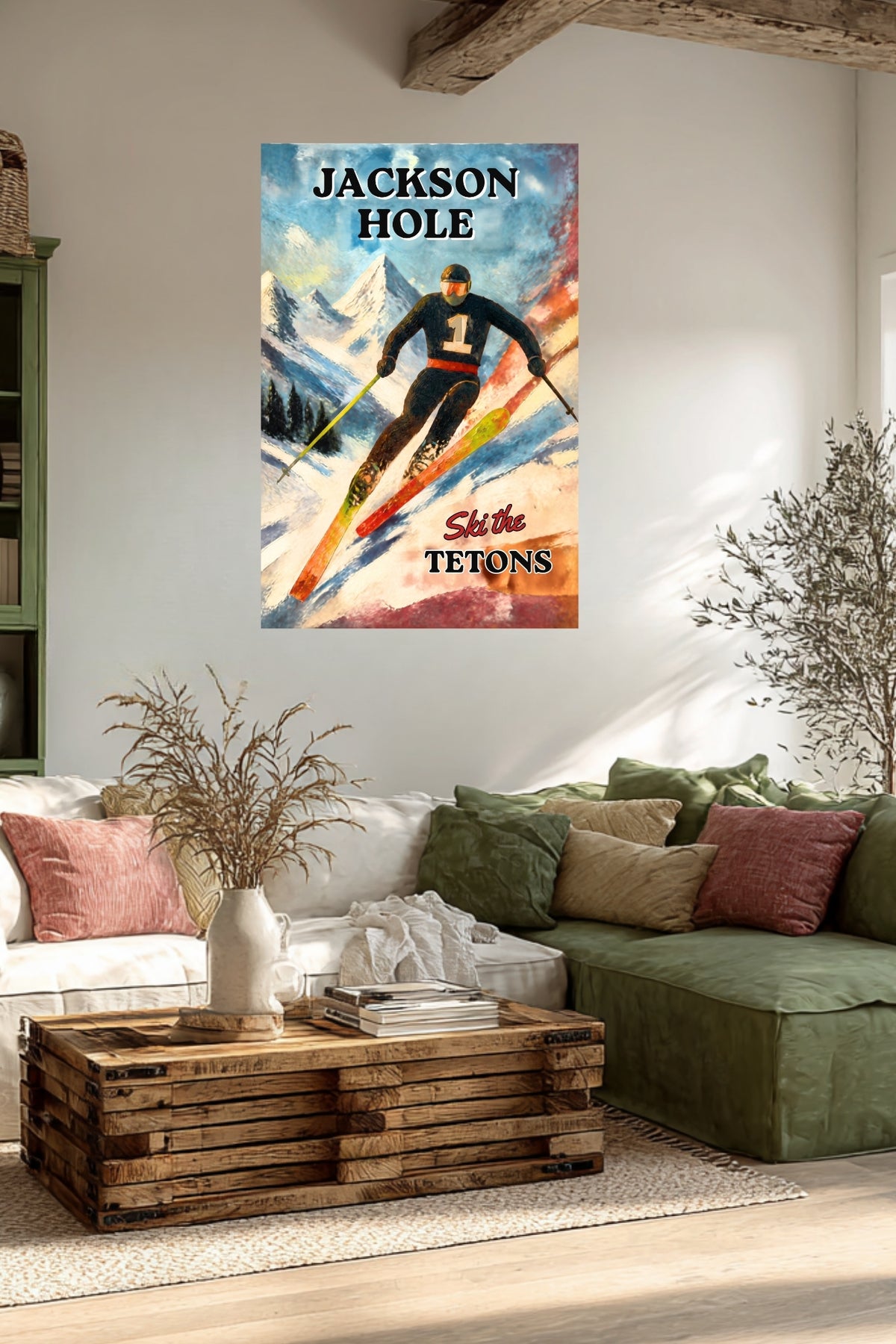 Jackson Hole | Ski the Tetons | Vintage Style Ski Art | Giclée Paper • Wood • Metal • Canvas