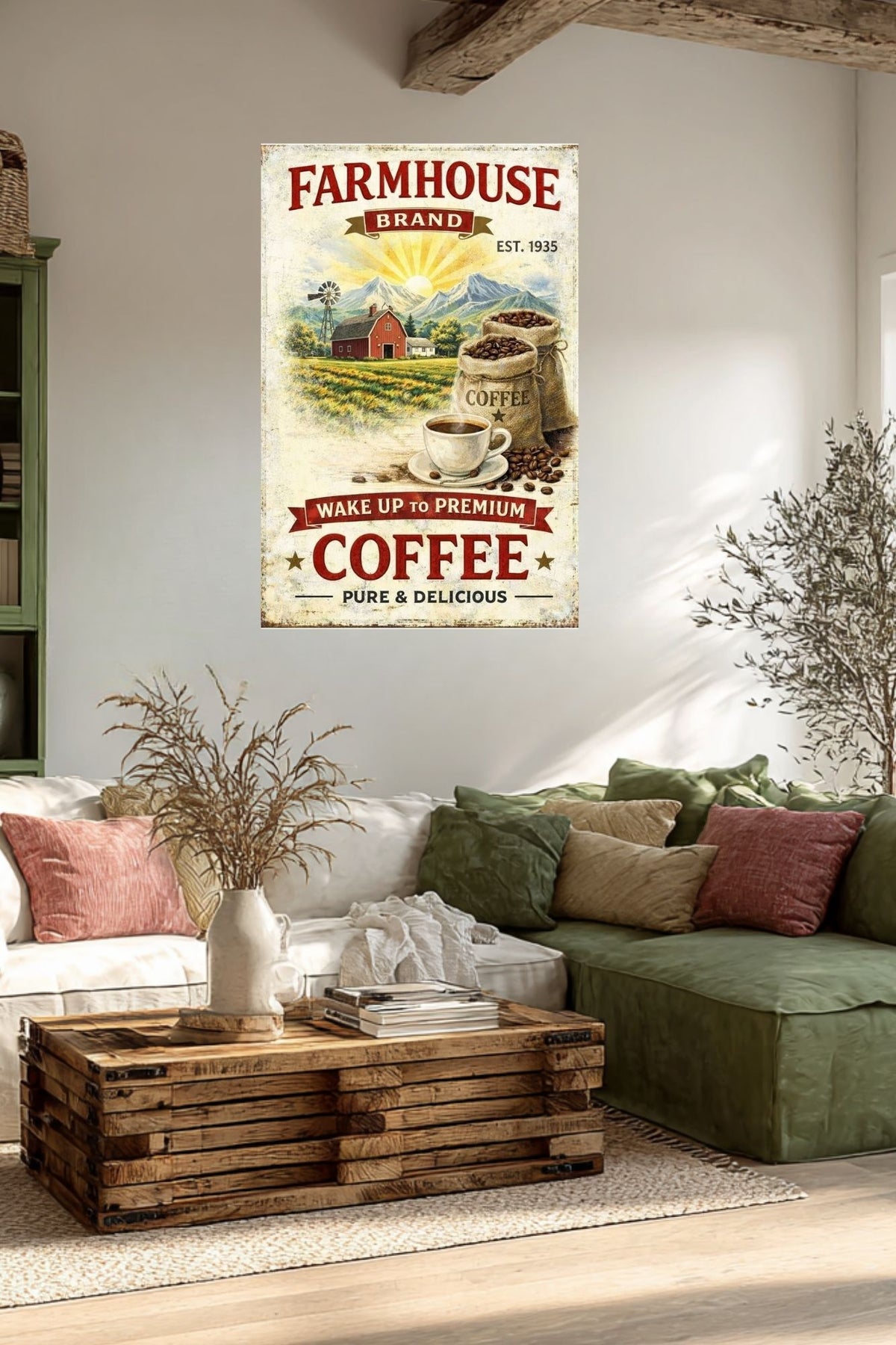 Farmhouse Morning Coffee | Vintage Coffee Sign Wall Art | Prints on Paper, Canvas, Wood or Metal