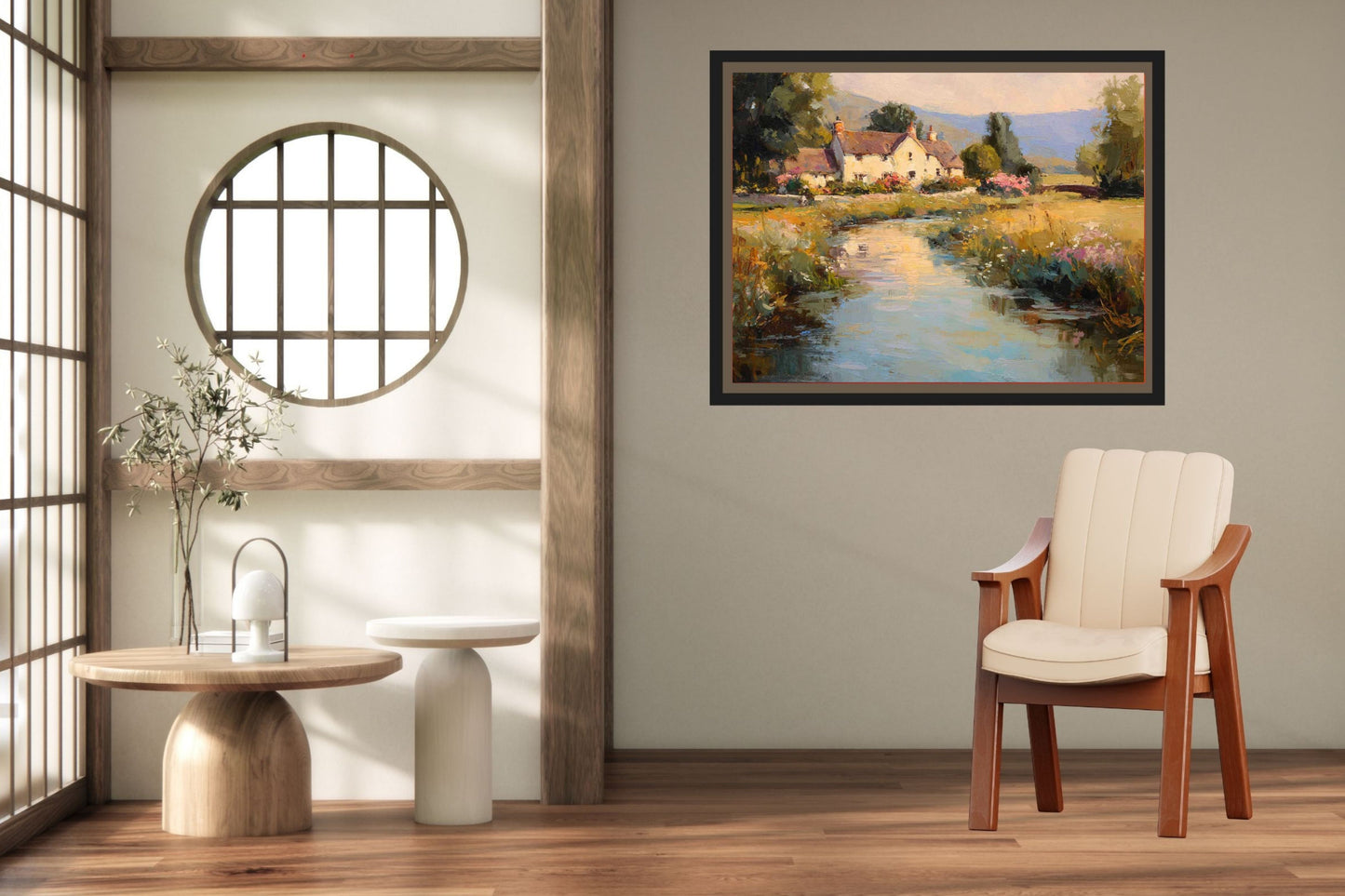 Whispering Brook Cottage | English Print| Cottage Landscape Print| Impressionist Country| Cottagecore Art| Giclee Paper- Wood- Metal- Canvas