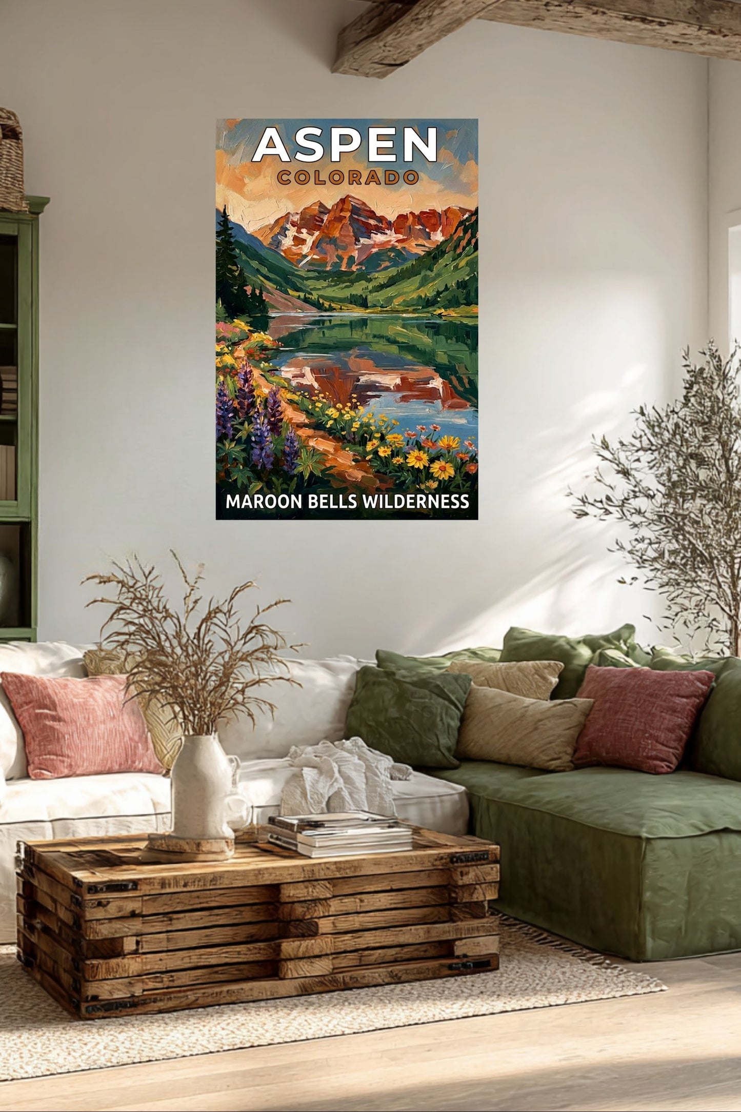 Aspen Colorado – Maroon Bells Wilderness | Mountain Lake Travel Poster | Impressionist Rocky Mountain Wall Print| Giclée Canvas, Metal, Wood & Paper Print