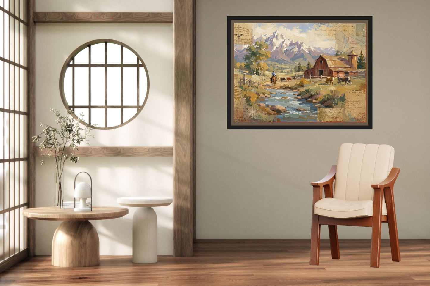 Rancher's Retreat| Rustic Ranch & Mountain Landscape Print | Western Farmhouse Giclée Print on Paper, Canvas, Wood & Metal