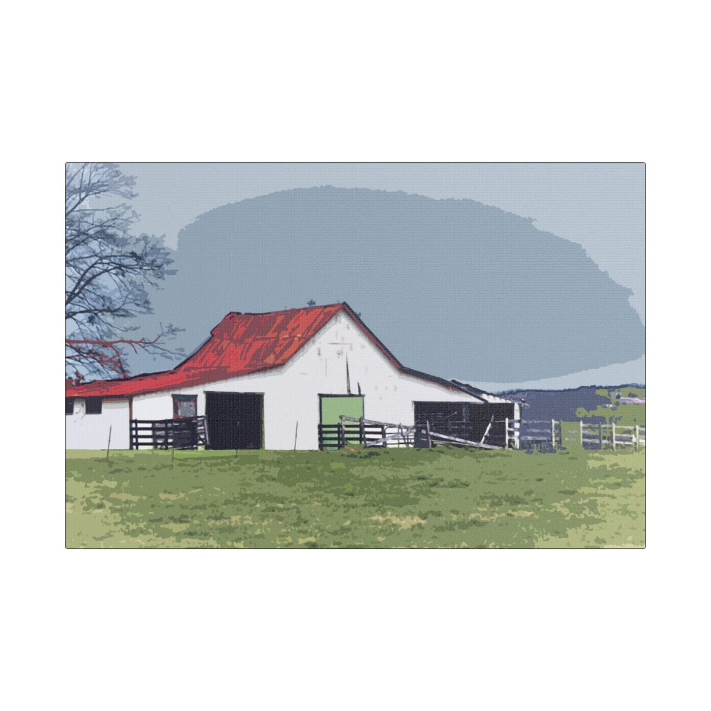 Red Roof Mountain Barn- Art- Gallery Wrapped- Satin Stretched Canvas Gallery Wraps - No Frame Needed