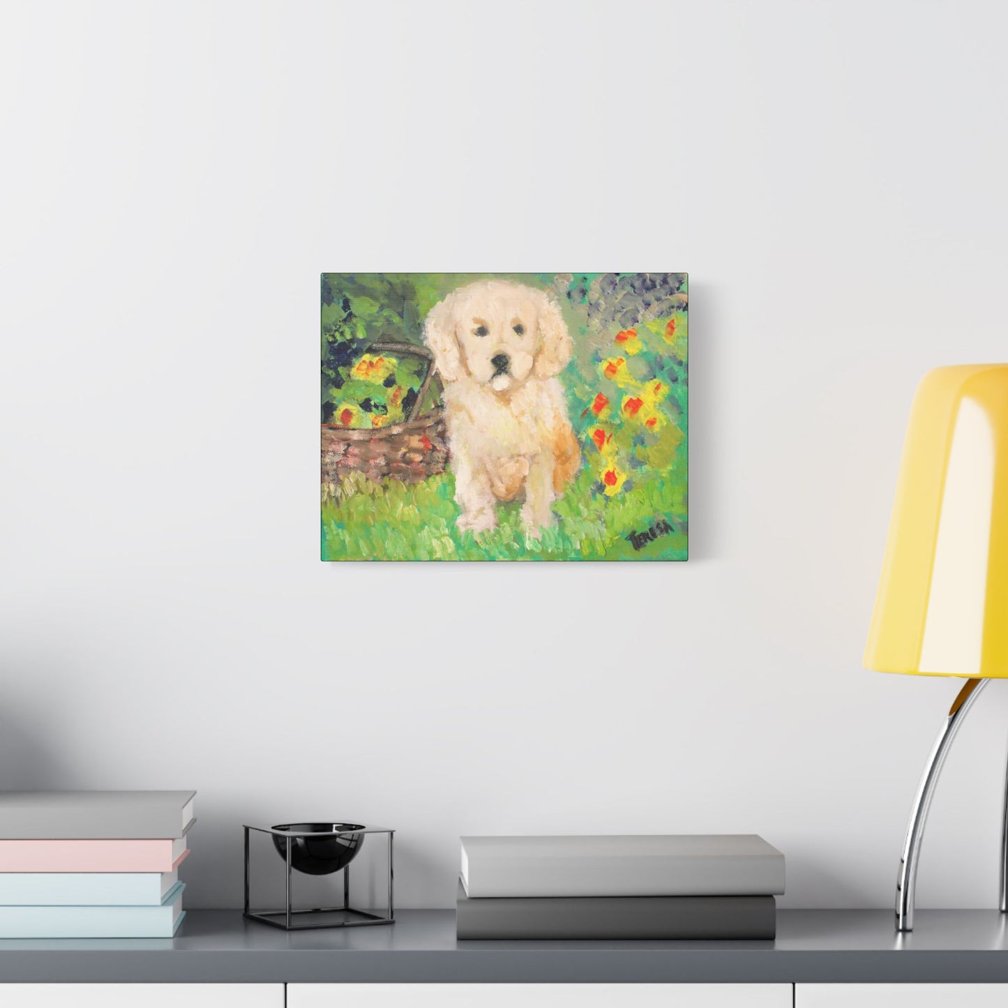 Golden Puppy- Art- Gallery Wrapped- Satin Stretched Canvas Gallery Wraps - No Frame Needed