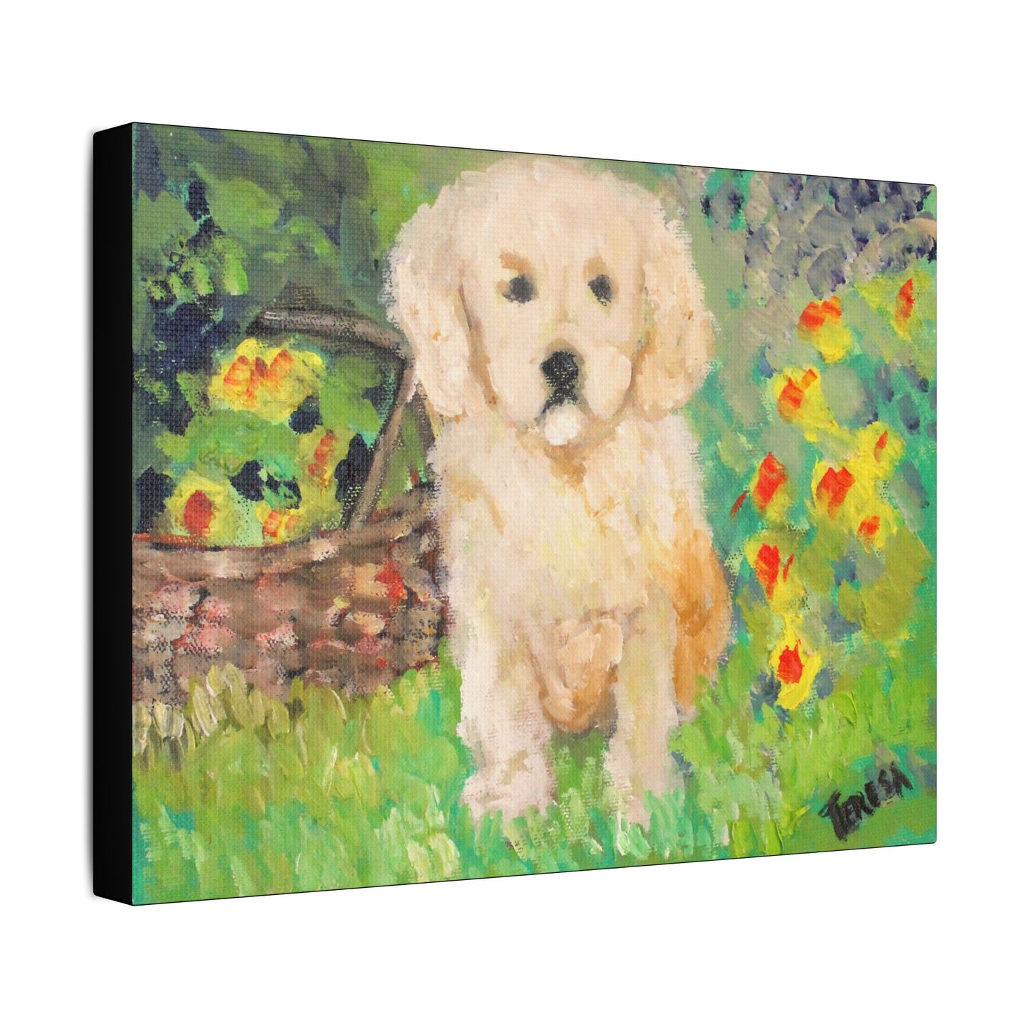 Golden Puppy- Art- Gallery Wrapped- Satin Stretched Canvas Gallery Wraps - No Frame Needed