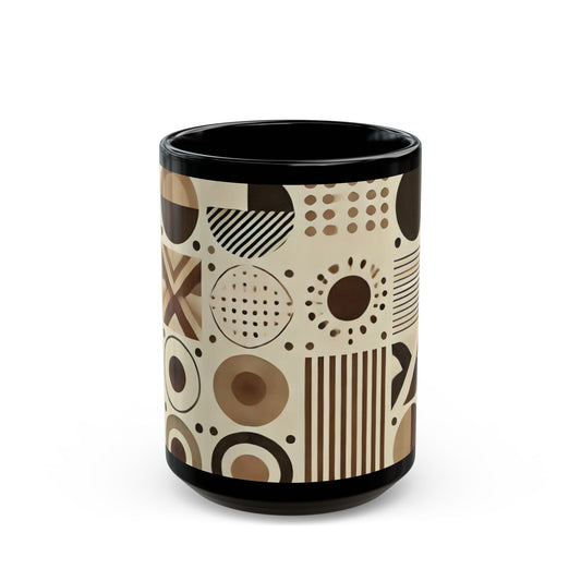 Brown Geometric - 11 oz or 15 oz Ceramic Black Mugs