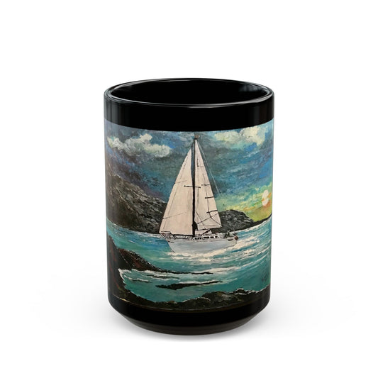 Tropical Sailing- 11 oz or 15 oz Ceramic Black Mugs