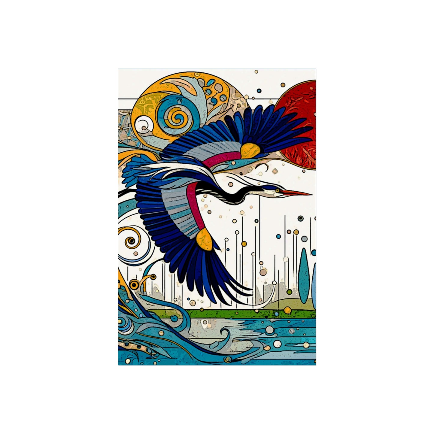 Blue Heron- Art- Giclée Technique Fine Art Posters- No Frame