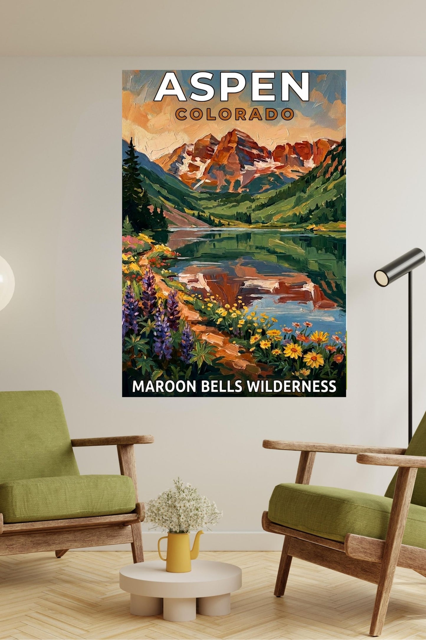 Aspen Colorado – Maroon Bells Wilderness | Mountain Lake Travel Poster | Impressionist Rocky Mountain Wall Print| Giclée Canvas, Metal, Wood & Paper Print