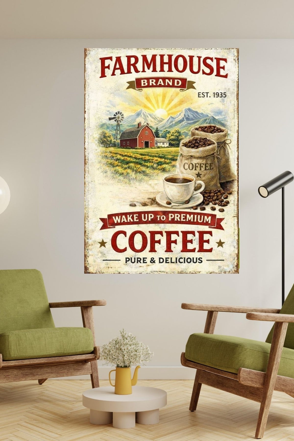 Farmhouse Morning Coffee | Vintage Coffee Sign Wall Art | Prints on Paper, Canvas, Wood or Metal