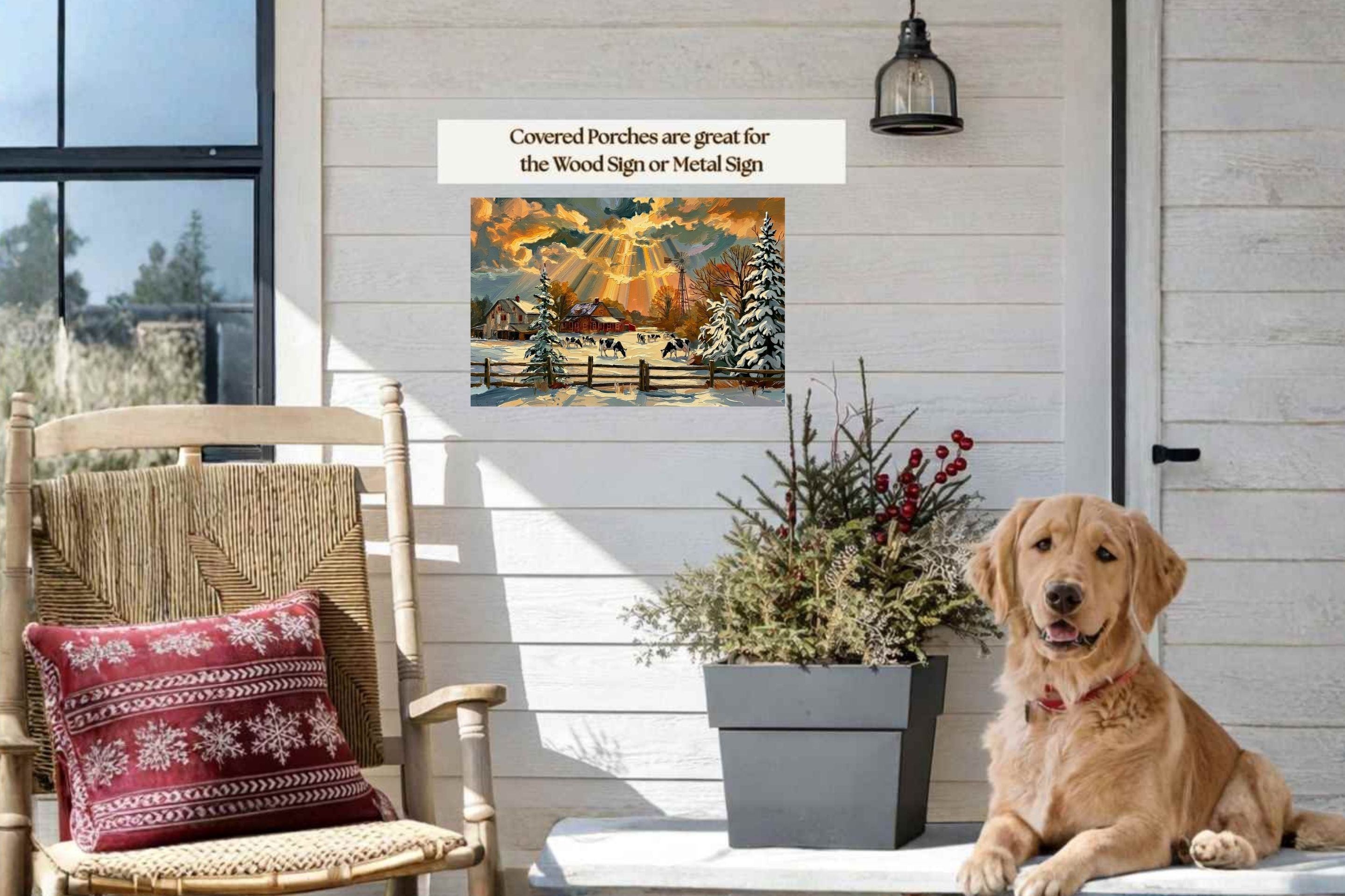 Winter Farm | Farmhouse Print| Snow Covered Ranch | Winter Art | Giclée Paper • Wood • Metal • Canvas