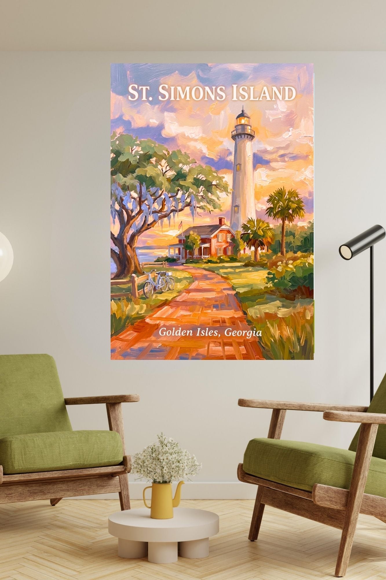 St. Simons Island Lighthouse Scene| Lighthouse Print| Travel Poster|  Giclee Paper- Wood- Metal- Canvas
