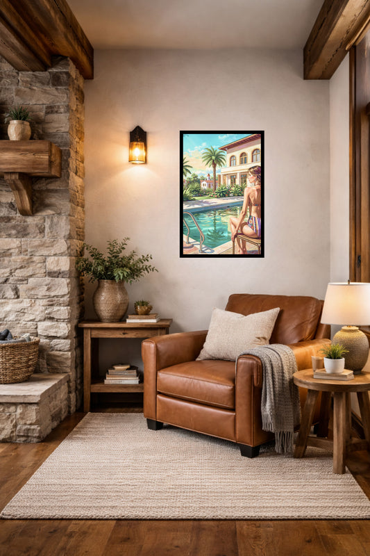 By The Pool| Vintage Style Art| Giclee Paper- Wood- Metal- Canvas