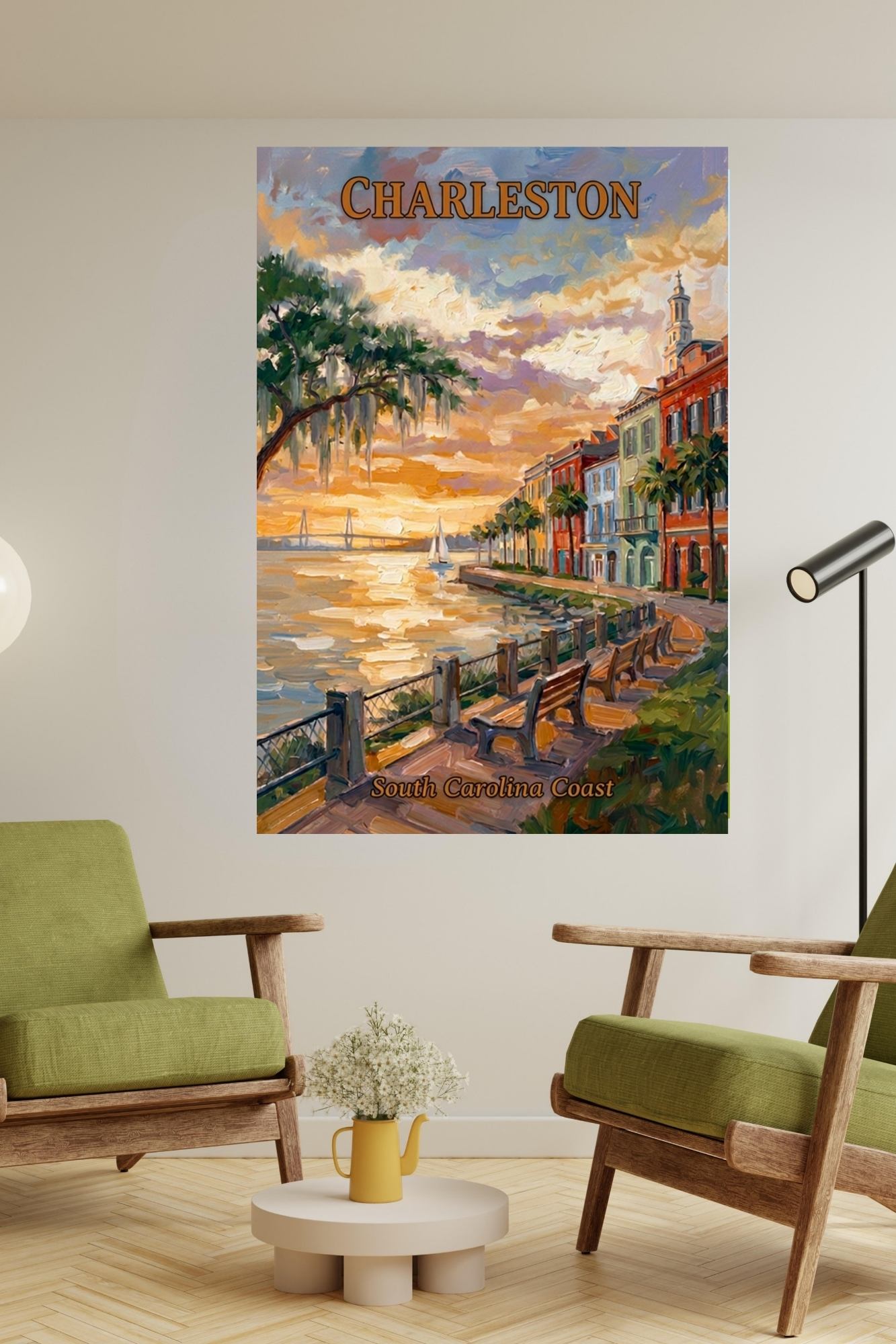 Charleston Sunset And Coastal Charm| US East Coast Art | Travel Poster|Prints Giclee Paper Giclee Canvas Birch Wood And Metal Panels