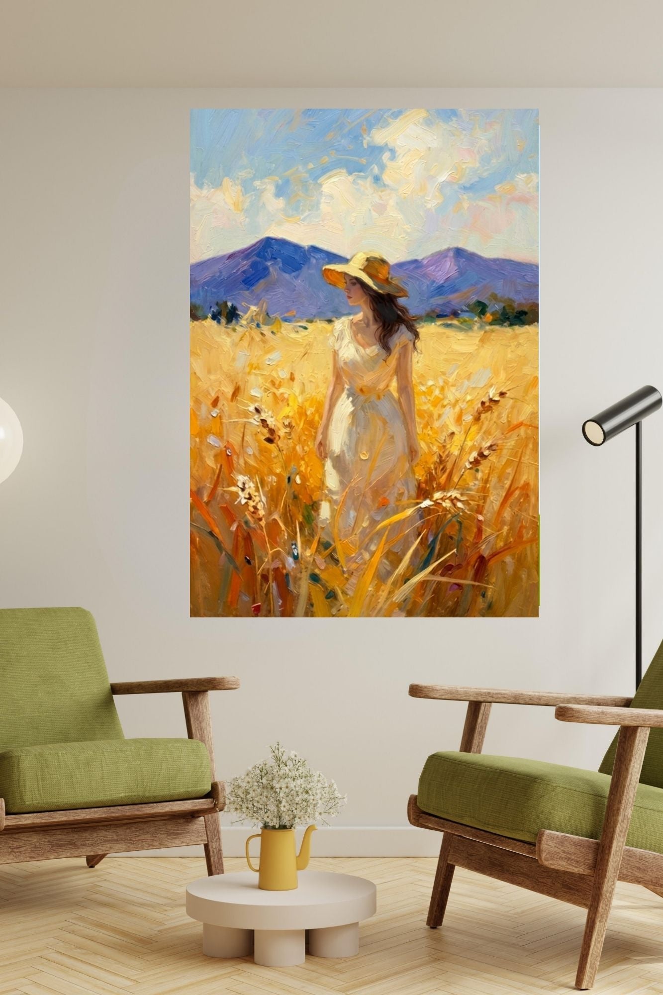 Where Summer Lingers | Wheat Field Prints |Vintage Style Farm Girl| Impressionist Landscape Print | Cottage Farmhouse Wall Art
