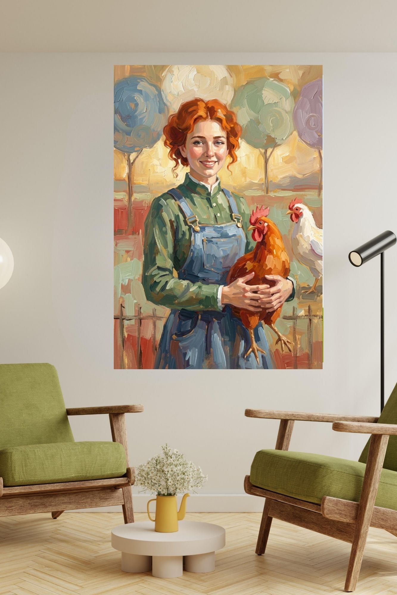 Modern Farm Woman| Farm-Chicken Art| Giclee Paper- Wood- Metal- Canvas