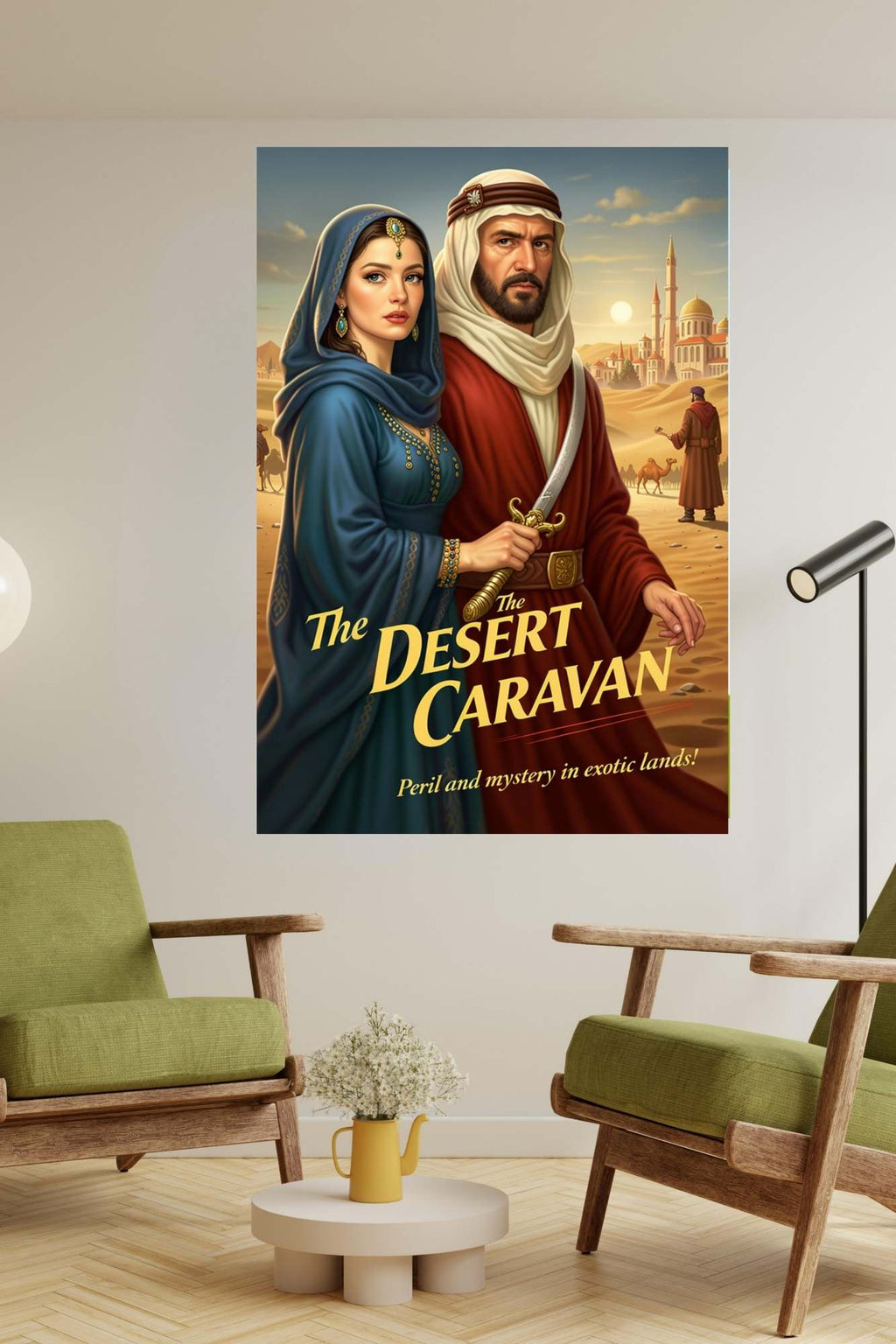 Desert Caravan Under Twilight Skies| Romantic And Danger In The Desert Art| Giclee Paper- Wood- Metal- Canvas