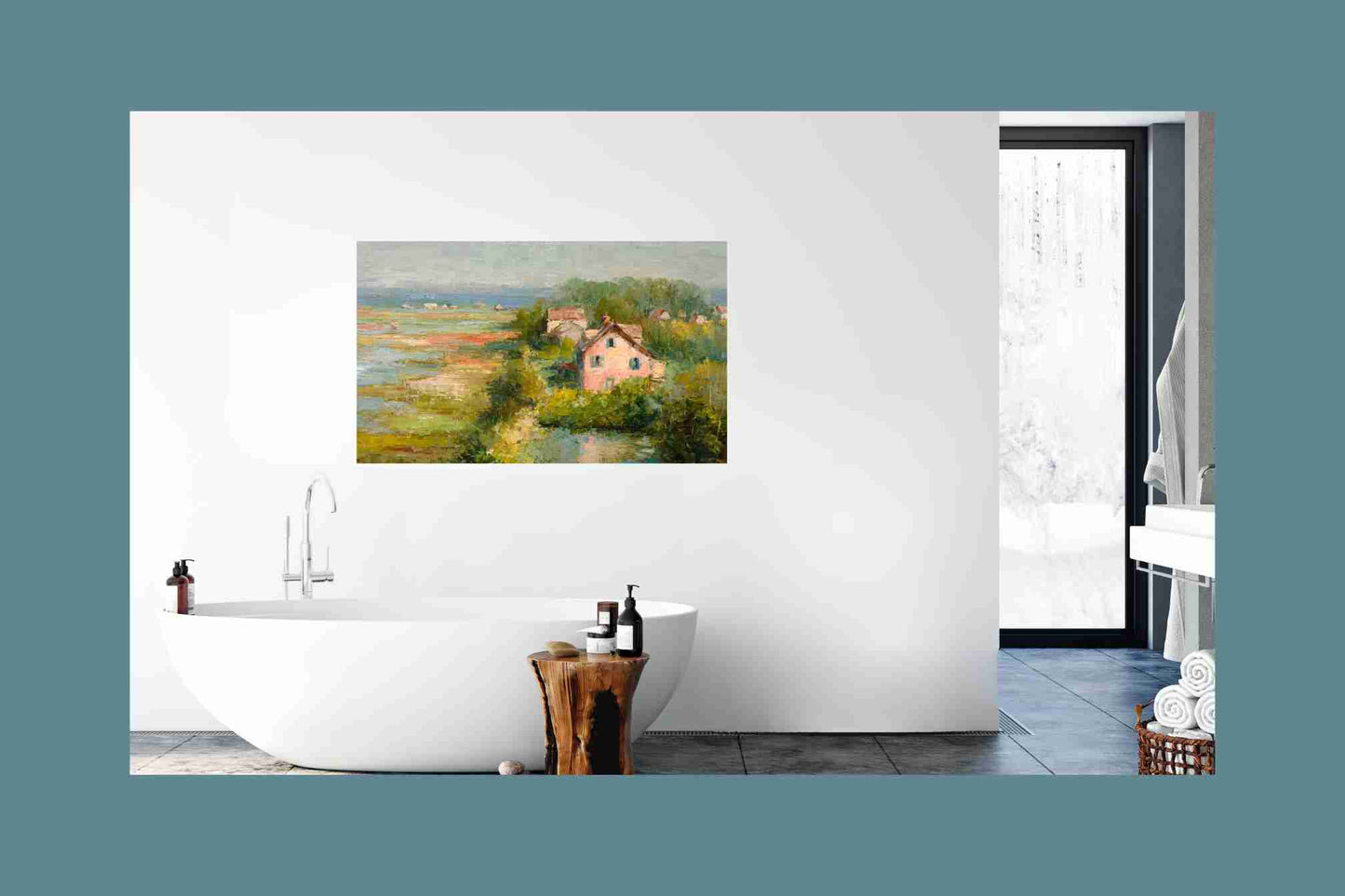 The Pink Cottage | Impressionist Print| Marsh Cottage Art| Coastal Wall Art| Giclée on Canvas, Wood, Metal & Fine Art Paper