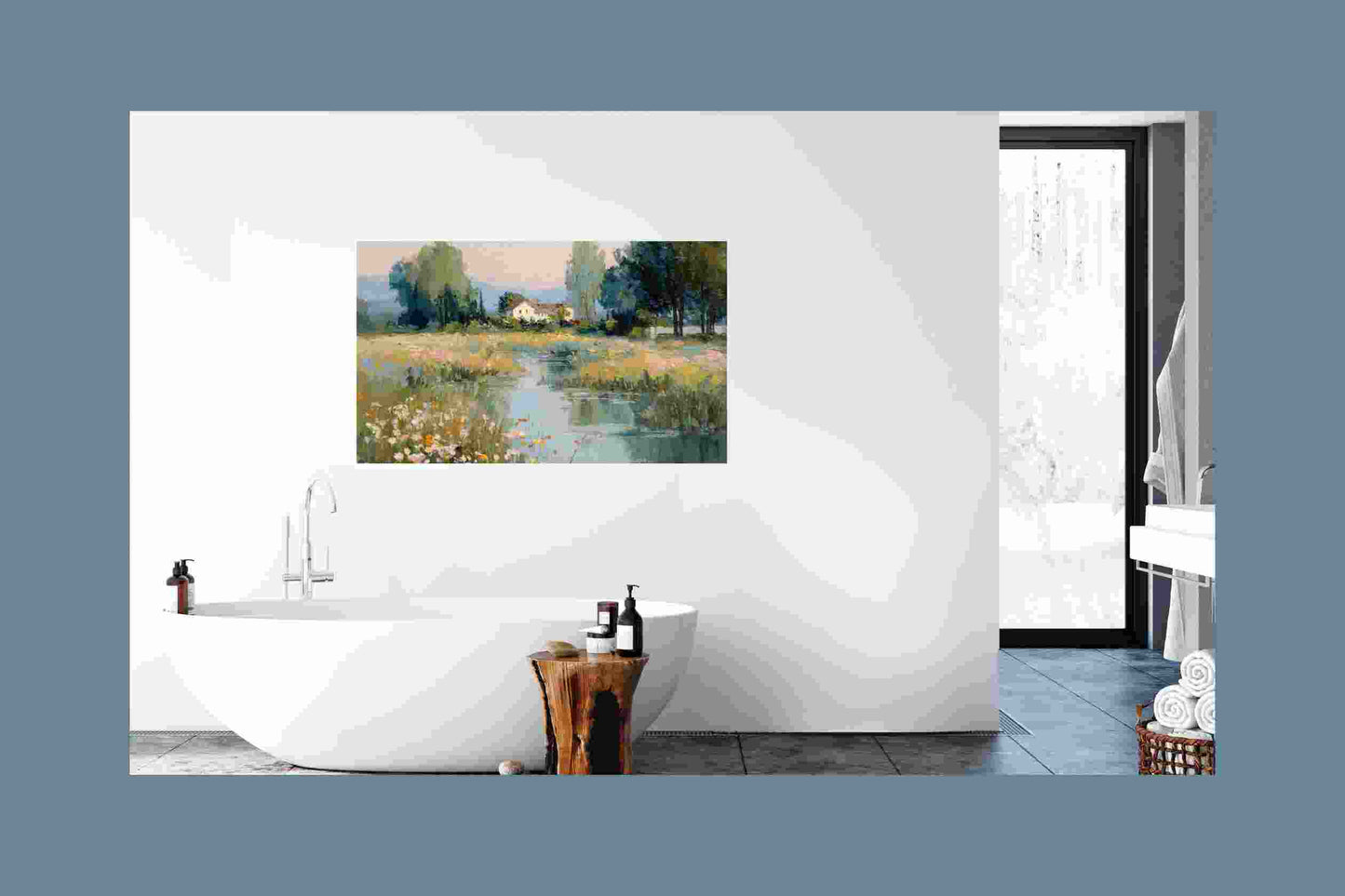 Gentle Waters Cottage |Impressionist Print| Stream and Wildflower Art| Cottage Garden Wall Art| Giclée on Canvas, Wood, Metal & Fine Art Paper